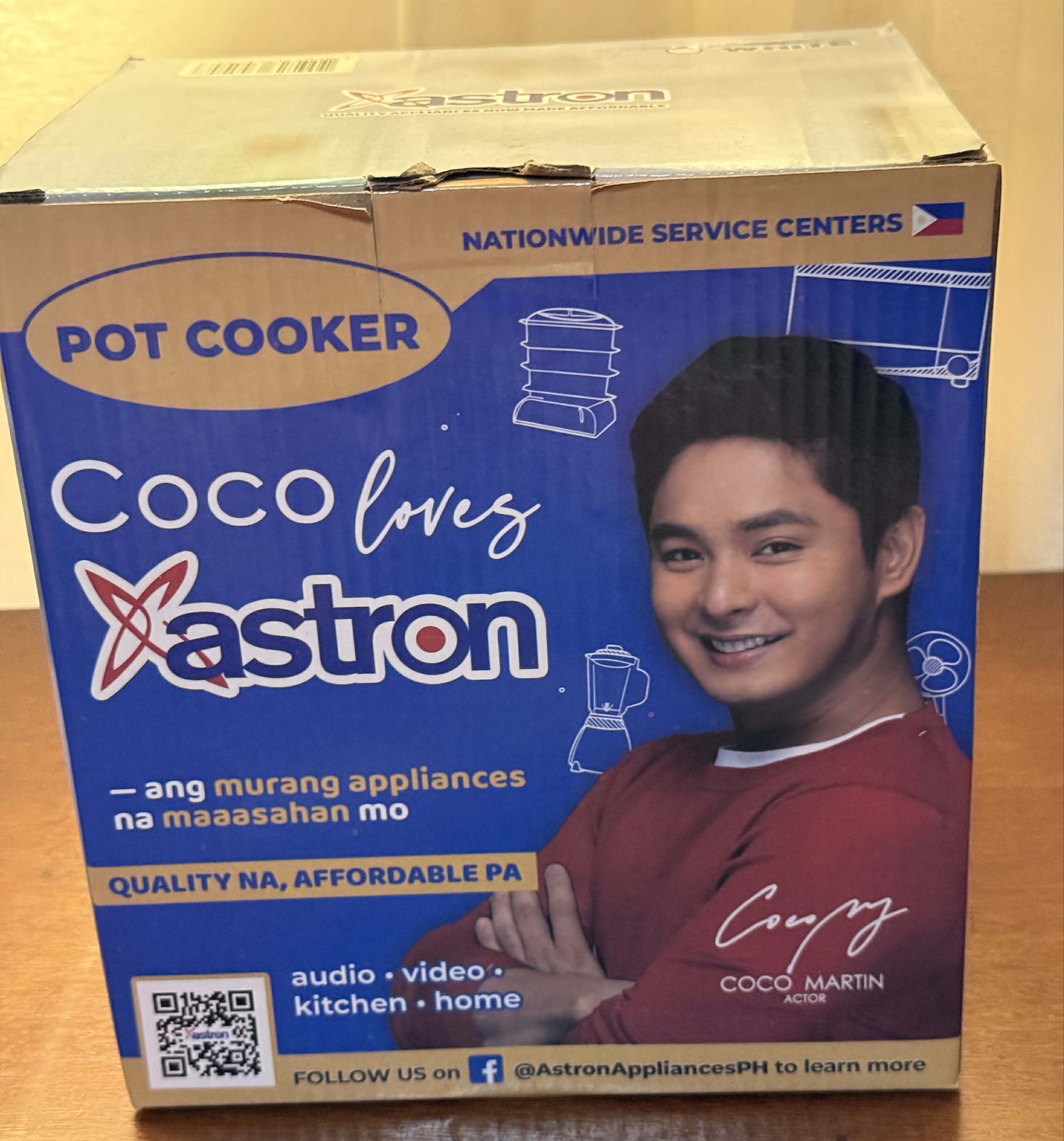 Astron Pot Cooker (Category: Cookers) located in Imus. Submitted by silentfire-353921 (Listing ID 1420864319, Image 1). Description: Astron pot cooker is endorsed by Coco Martin. It features nationwide service centers and is advertised as a quality and affordable appliance. It is suitable for audio, video, kitchen, and home use. Follow Astron Appliances PH on social media for more information..