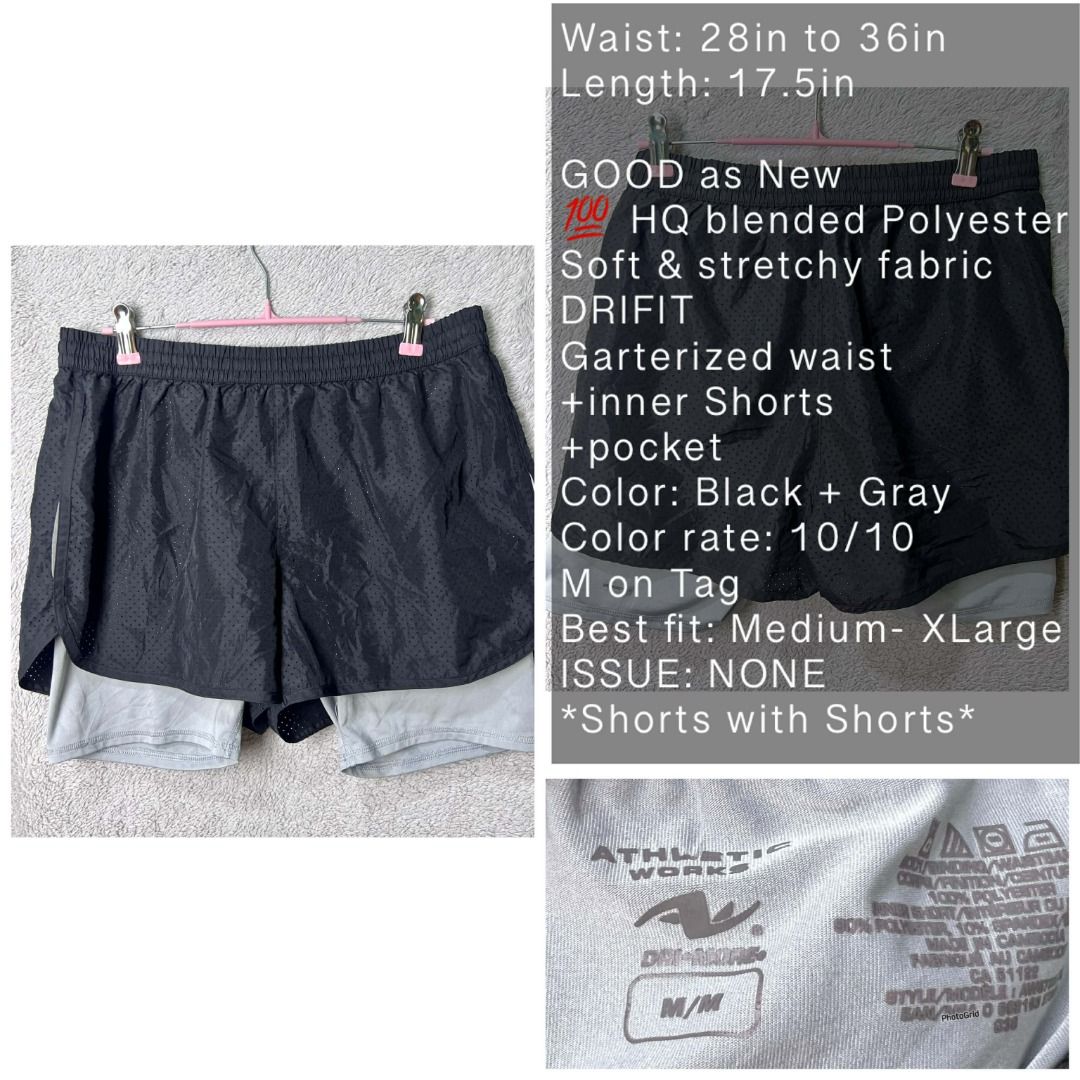 ATHLETHIC WORKS RUNNING SHORTS WITH INNER SHORTS MEDIUM-LARGE (Category: Activewear) located in Valenzuela. Submitted by kristhingss (Listing ID 1420912880, Image 1). Description: GOOD AS NEW THICK FABRIC ISSUE: NONE 1. PLEASE READ 1ST PICTURE FOR MEASUREMENTS AND DESCRIPTION. 2. COLOR MAY VARY DUE TO LIGHTING. 3. ISSUES WILL BE MENTION IF THERE’S ANY. 4. PM FOR MORE INFO..