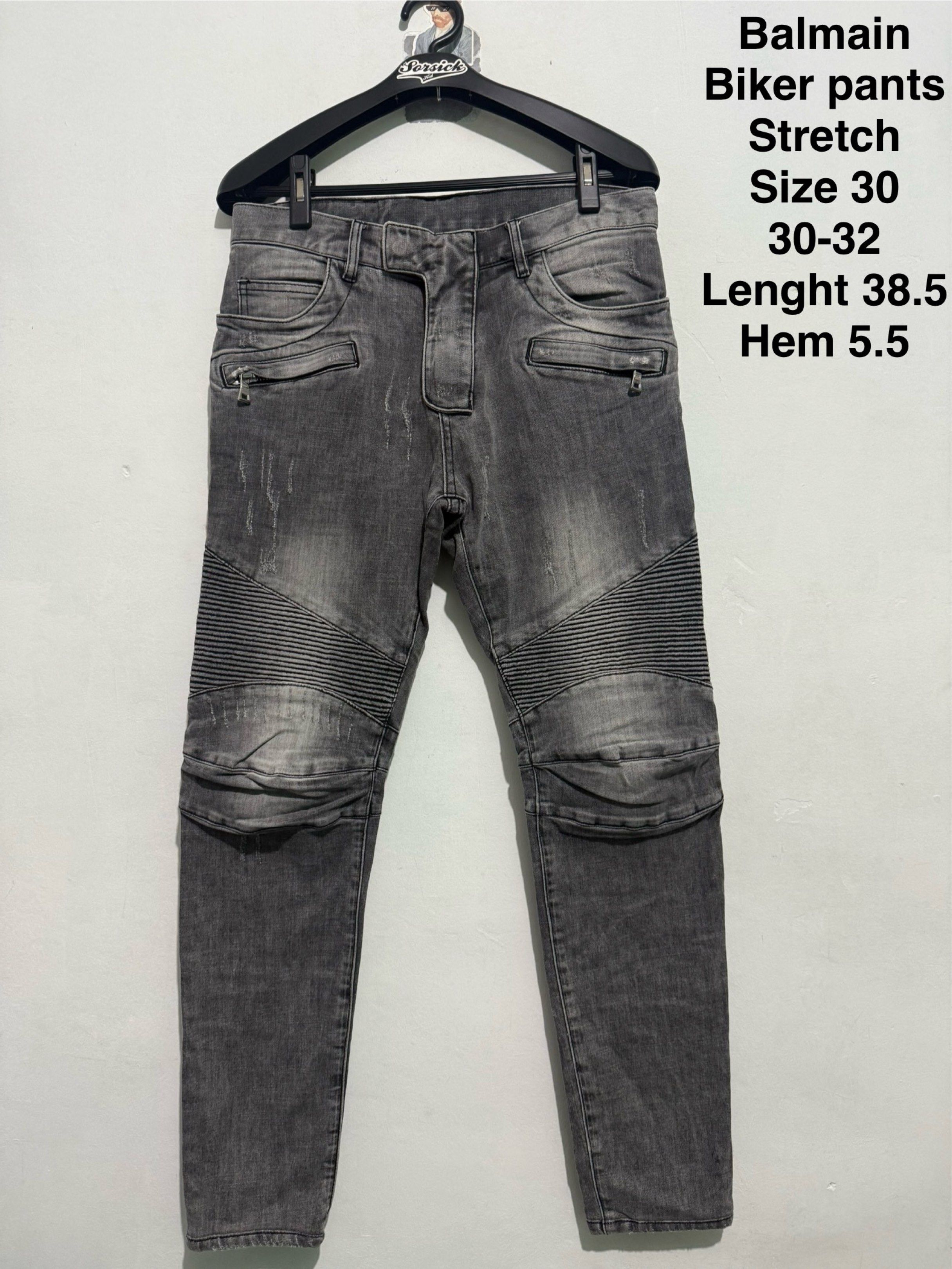 Balmain biker pants stretch (Category: Jeans) located in Sorsogon. Submitted by jovert_23alviz (Listing ID 1420922877, Image 1). Description: Balmain biker pants stretchy Size 30 30-32 Lenght 38.5 Hem 5.5.
