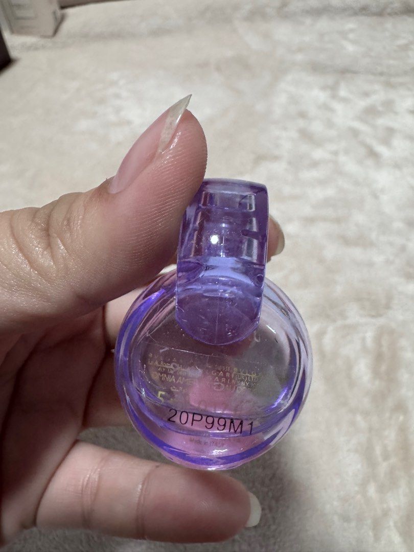 Bvlgari Omnia Amethyste Eau de Toilette 5ml (Category: Fragrance & Deodorants) located in Tagbilaran City. Submitted by fleetingticks (Listing ID 1420866485, Image 1). Description: - Bvlgari Omnia Amethyste Eau de Toilette - 5ml bottle - Purple bottle and cap - Purple box with gold lettering - Bottle code: 20P99M1 - Eau de Toilette.