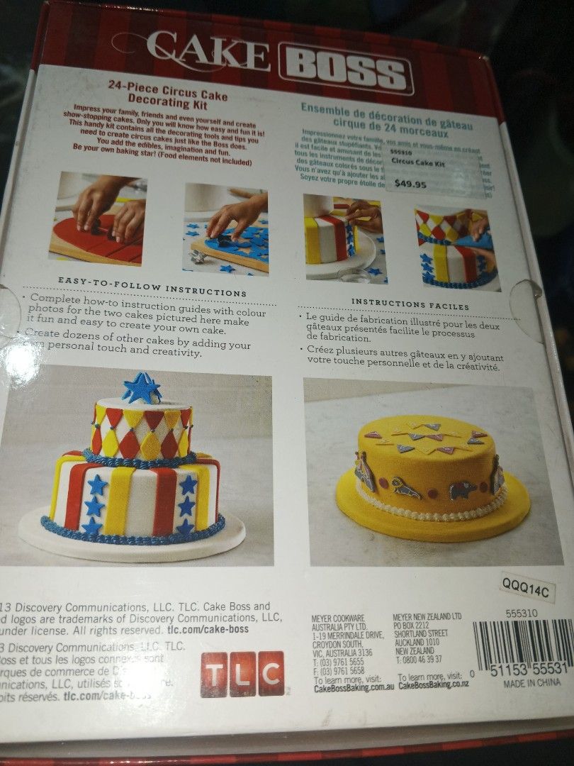 Cake Boss 24-Piece Circus Cake Decorating Kit (Category: Bakeware) located in Caloocan City. Submitted by surplusandbnewshop (Listing ID 1420846946, Image 2). Description: - Cake Boss decorating kit for circus-themed cakes. - Includes 24 pieces. - Easy-to-follow instructions. - Perfect for unique and personalized cakes. - Contains all decorating tools and tips..