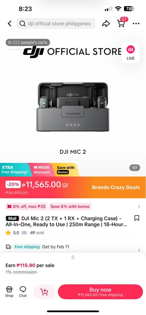 DJI Mic Mini 2 Wireless Microphone (Category: Microphones) located in Mandaluyong City. Submitted by forloveandvanity (Listing ID 1420767894, Image 2). Description: Brand new Dji Mic mini 2 transmitter 1 receiver unboxed for tiktok:) brand new.
