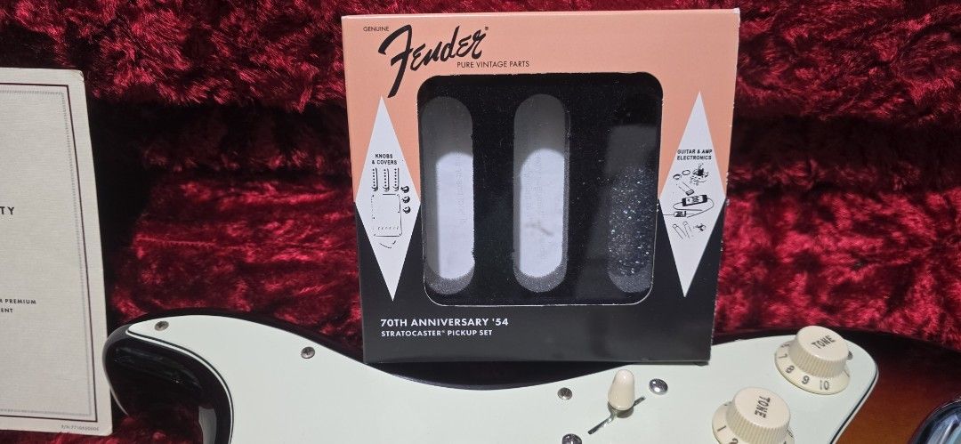 Fender Stratocaster (Category: Musical Instruments) located in Paranaque City. Submitted by ronaldoleynes (Listing ID 1420933389, Image 2). Description: - Fender Stratocaster (US made) - Sunburst finish - Maple neck - 1954 pickup set - good as new, with case - Php70k.