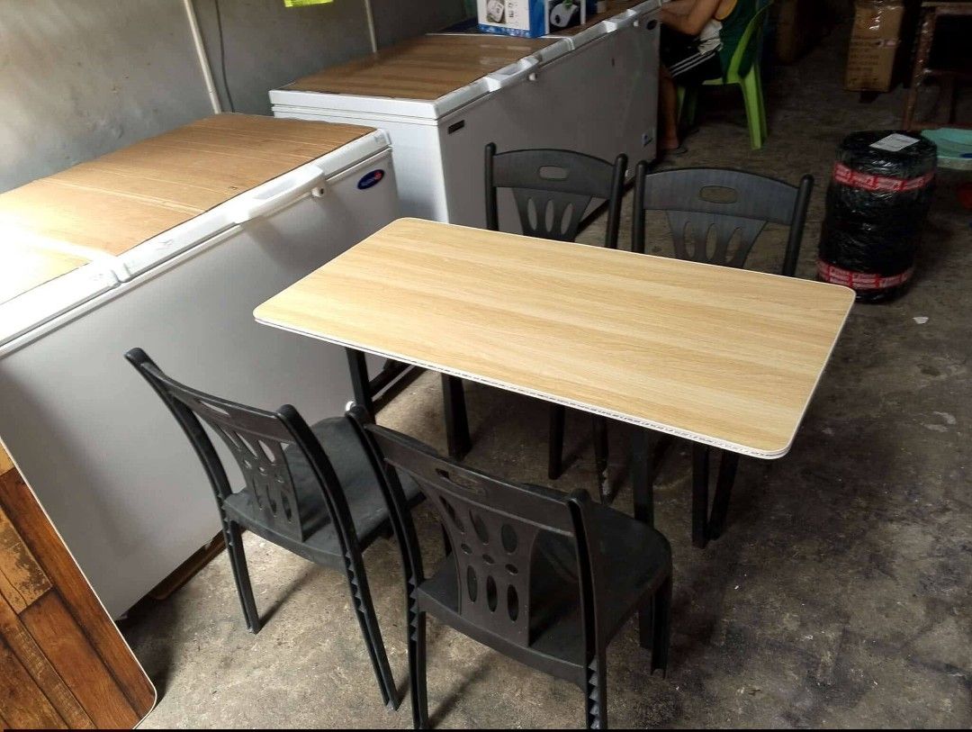Folding Table with Chairs (Category: Tables & Sets) located in Manila. Submitted by redonline (Listing ID 1420796900, Image 1). Description: Dining Table Set ( 4 Seater) Table and 4 Chair Set ₱2700 Chair ₱400 Folding Table 120x60cm ₱1150 Chairs Size: 15x16.5x34 ON HAND BRAND NEW Mode of Payment: Gcash,COD Same day delivery + Delivery Fee PM for orders and inquiries .