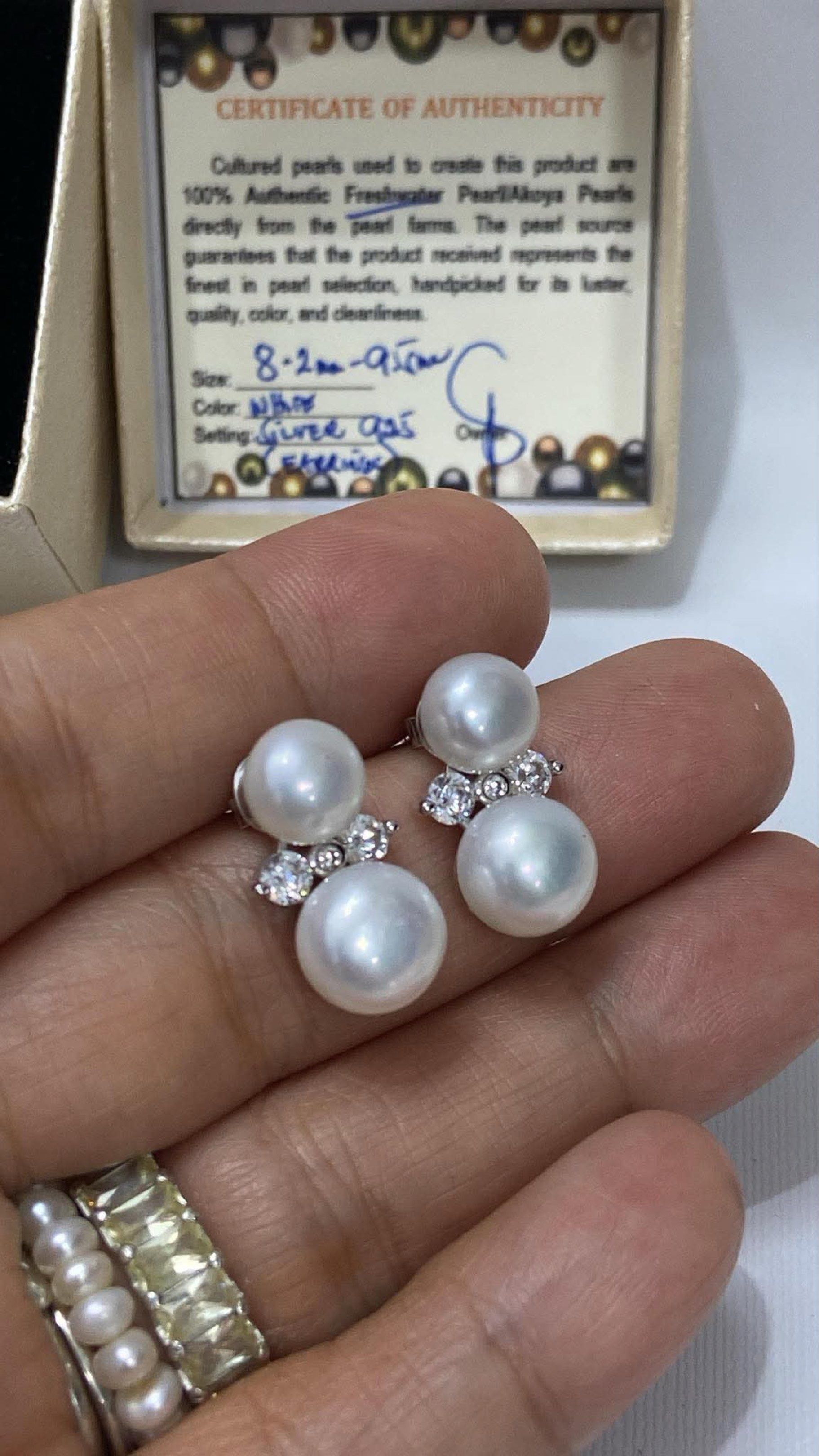 Freshwater Pearl Earrings Silver 925 (Category: Earrings) located in Manila. Submitted by chic_clicks (Listing ID 1420880075, Image 1). Description: - Exquisite freshwater pearl earrings - Silver setting - Pearl size: 8.2mm - 9.5mm - Includes Certificate of Authenticity - Perfect for any occasion - Makes a beautiful gift.