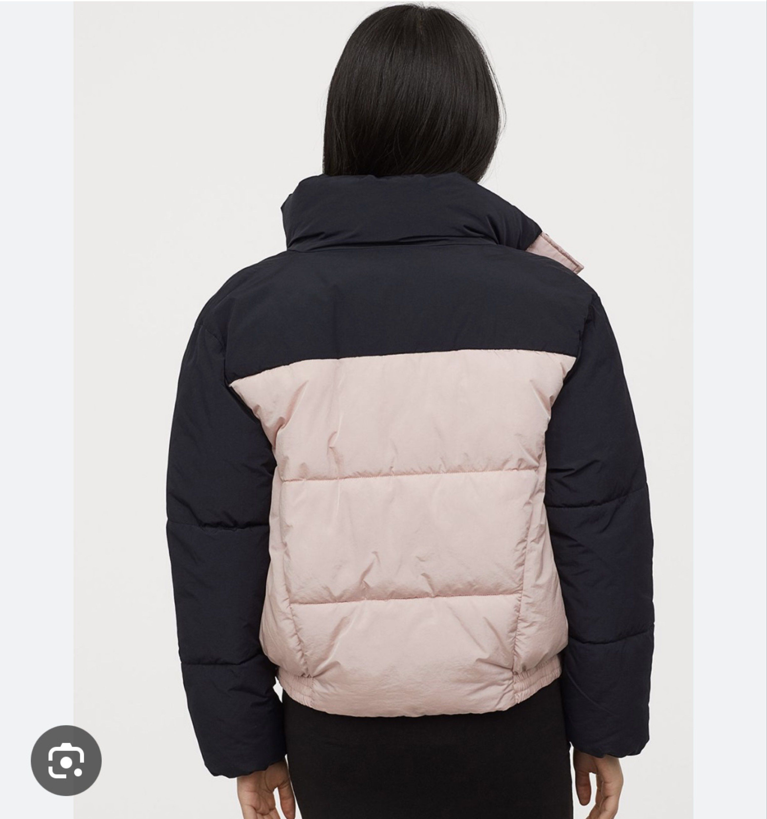 H&M Pink and Navy blue puffer jacket (Category: Coats, Jackets and Outerwear) located in Quezon City. Submitted by tv30. (Listing ID 1420865650, Image 2). Description: - H&M color block jacket - Navy and pink design - Button closure - Padded for warmth - Cropped fit .