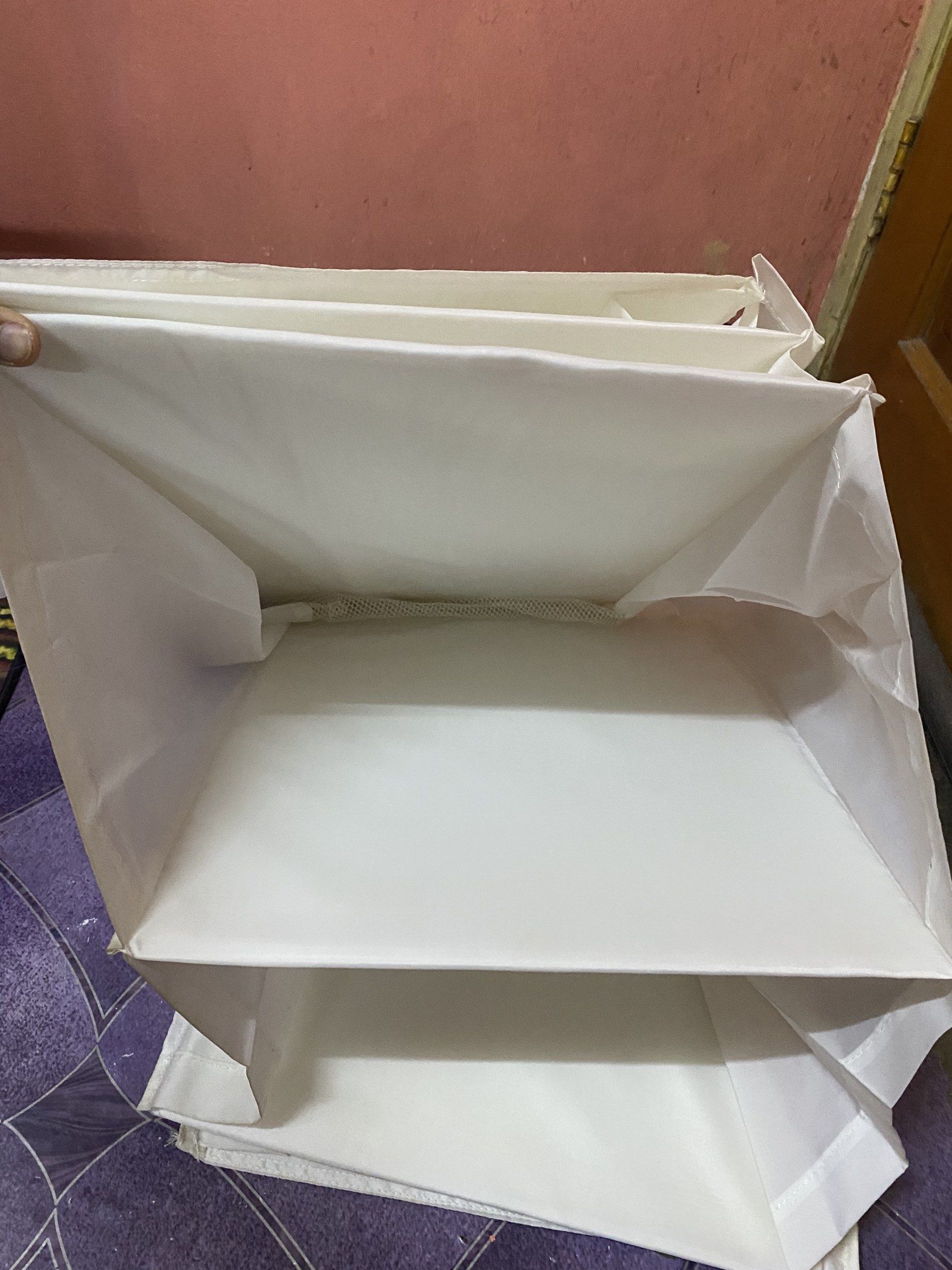 Ikea skub (Category: Shelves, Cabinets & Racks) located in Batang Kali. Submitted by mepreloved__ (Listing ID 1420829708, Image 2). Description: - White hanging organizer - Multiple shelves for storage - Mesh bottom - Velcro straps for hanging - Collapsible design - Ideal for clothes, accessories, and more.