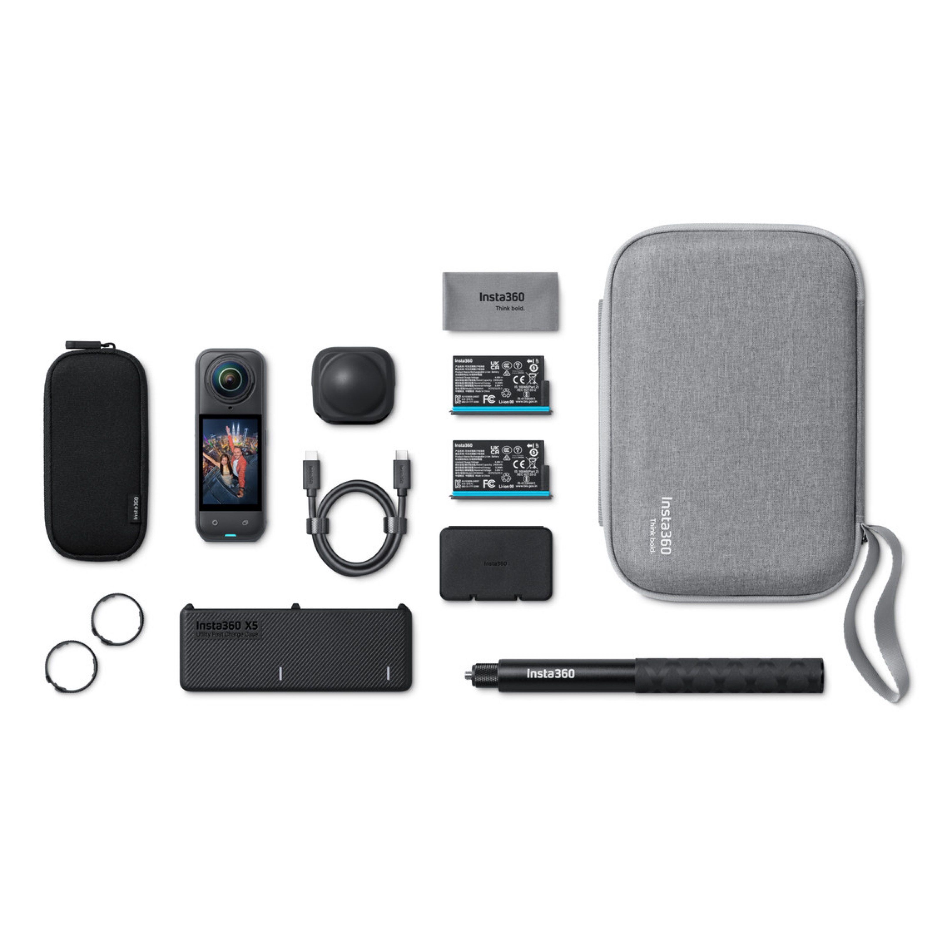 Insta360 X5 Essentials Bundle (Category: Cameras) located in Singapore. Submitted by snickledoodle (Listing ID 1420836675, Image 1). Description: - Insta360 x5 Essentials bundle - Includes camera, multiple batteries, charging hub, selfie stick, protective case, and accessories - Ready for your next adventure - Perfect for 360-degree videos and photos - includes metal cage, skins, extra tripods/sticks, tofu light with cold shoe mount, insta360 x5 
