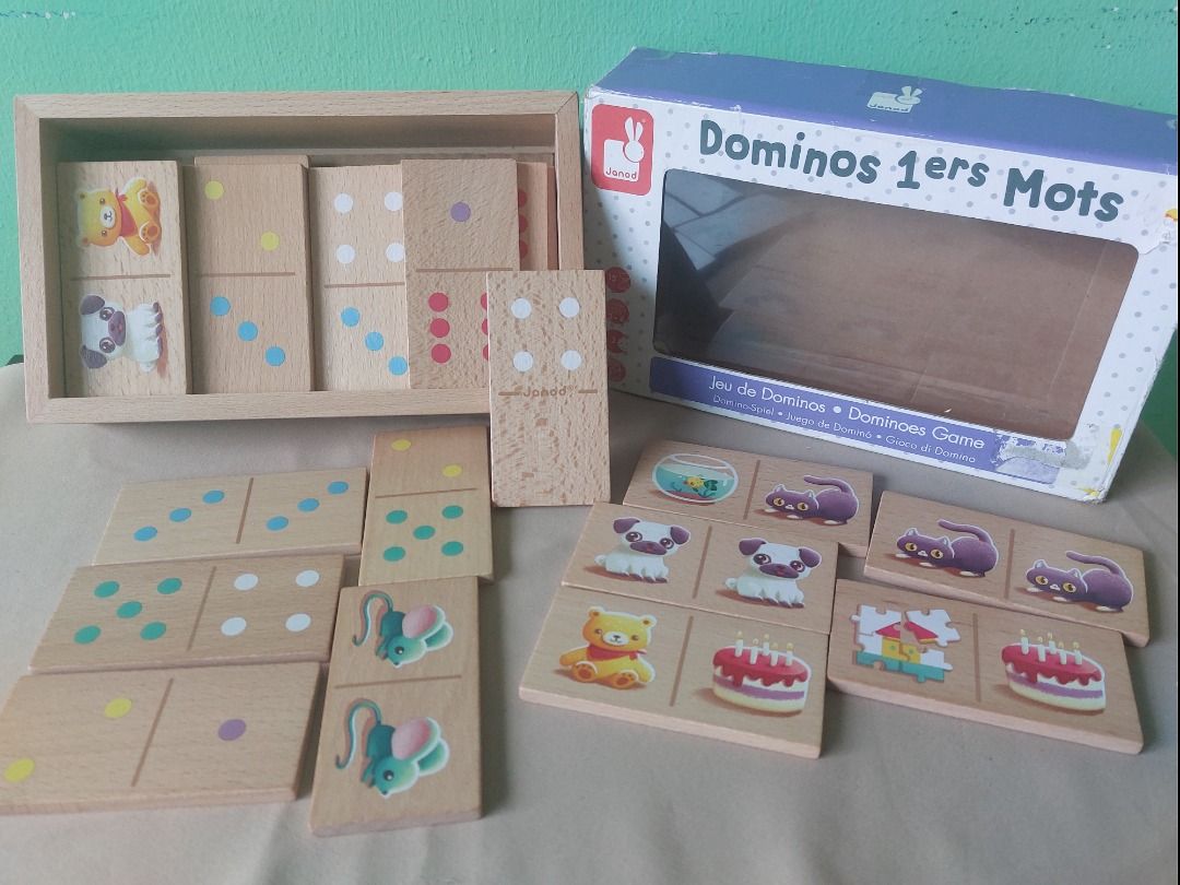 Janod Wooden Dominoes (Category: Board Games & Puzzles) located in Paranaque City. Submitted by ca.firstonlinebiz (Listing ID 1420898608, Image 1). Description: Preloved Janod Wooden Dominoes -28 piece wooden first word themed dominos game -Ideal for helping your child familiarize themselves with first words. Pictures on one side and figures on the other Loc. Greenheights Parañaque Shipping via Lalamove or J&T Express Payment thru Gcash Maya or B