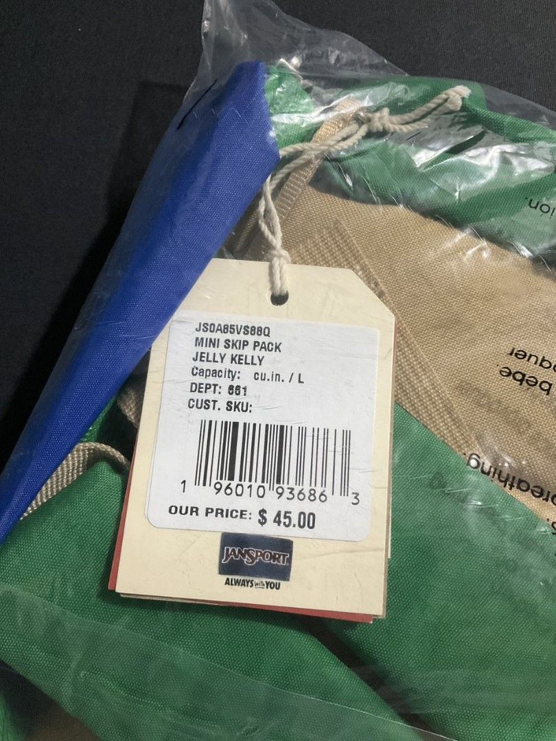 Jansport Mini Jelly Kelly (Category: Backpacks) located in Pasig City. Submitted by izlris (Listing ID 1420900445, Image 3). Description: Jansport Mini Jelly Kelly Capacity: 10 L Available: 2 pieces Price: $45 Bought in the US.