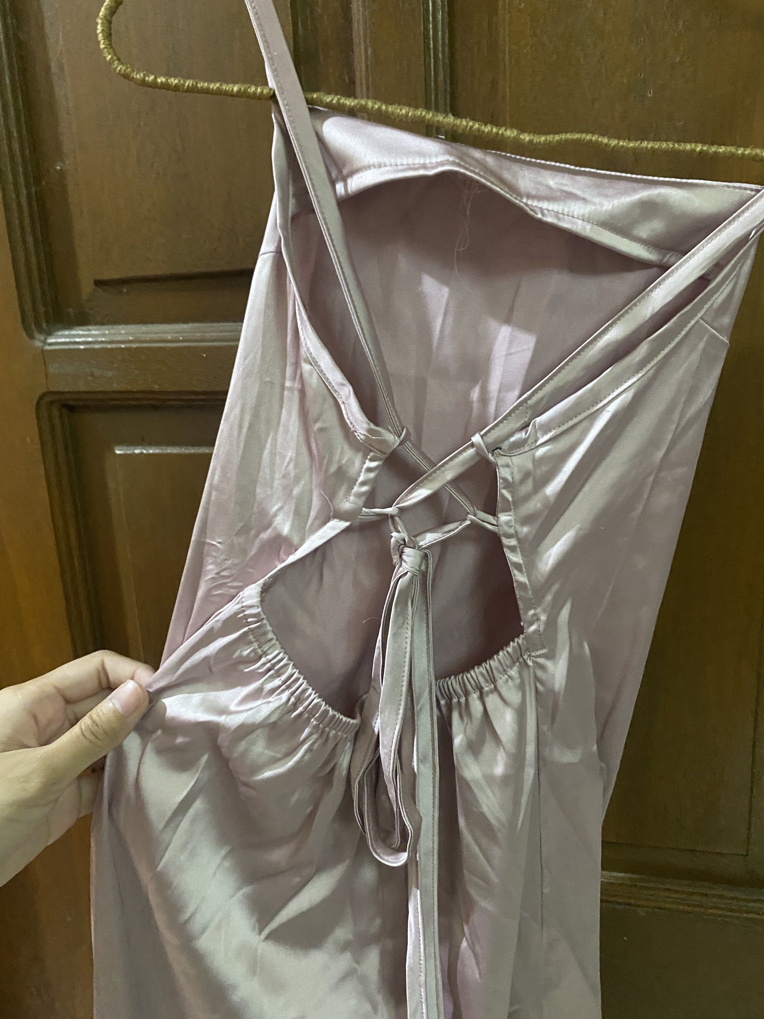 Just G Satin Dress (Category: Dresses) located in Las Pinas. Submitted by jujurafa (Listing ID 1420769088, Image 2). Description: - Just G satin dress - Halter neck design - Low back - Flowing silhouette - Soft light pink color - Size: XXS - Perfect for special occasions or a night out.