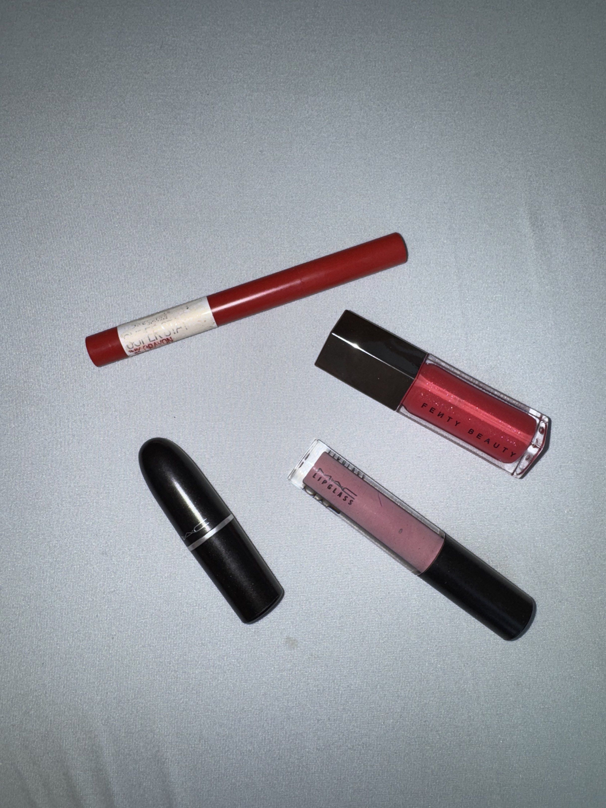 LIP BUNDLE | MAC FENTY BEAUTY MAYBELLINE (Category: Makeup) located in Quezon City. Submitted by mp_declutters (Listing ID 1420806029, Image 1). Description: Mac velvet teddy - moderately used Mac lipglass - used once only Fenty lipgloss - used once only Maybelline superstay ink crayon - used once only Rfs: saving for other things .