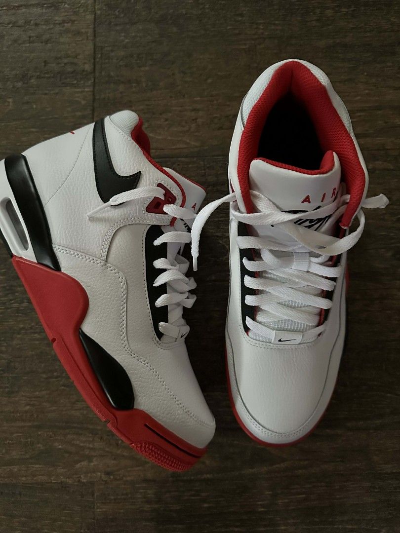 Nike Air Flight 89 White Red Sneakers (Category: Sneakers) located in Baguio. Submitted by miraclul7 (Listing ID 1420787849, Image 1). Description: - Brand New straight from USA - Nike Air Flight 89 - White and red colorway - US size 9.5 - Features Nike logo on heel - Red inner lining - Air Flight logo on tongue.