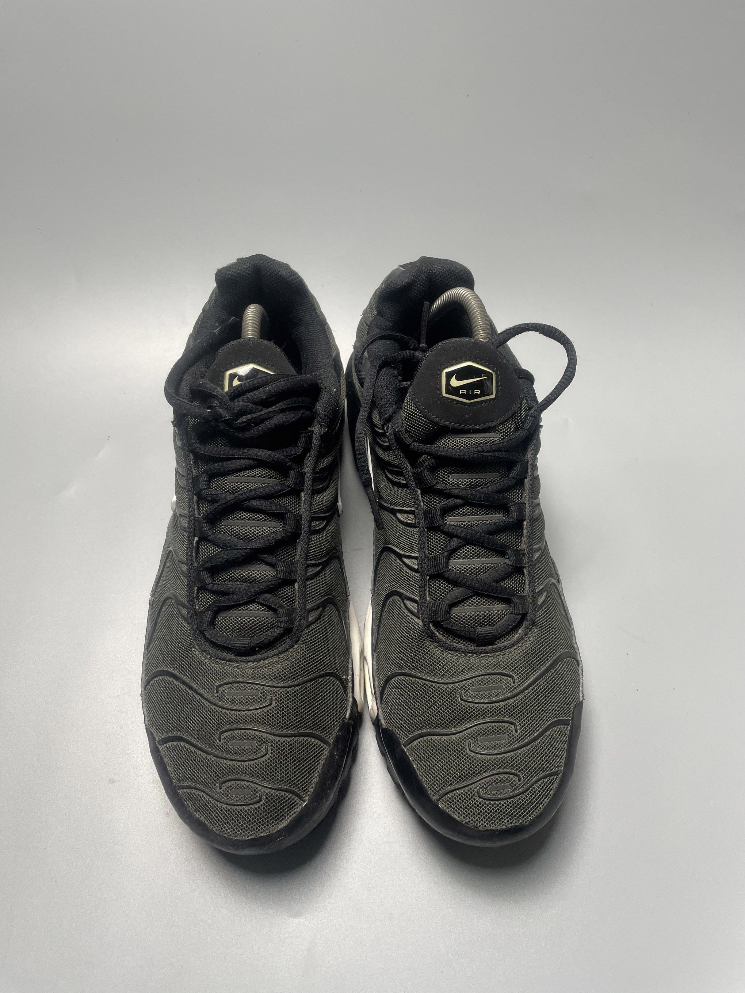 Nike Air Max Plus TN Sz 10 (Category: Sneakers) located in Baguio. Submitted by sneakedsneaks (Listing ID 1420883319, Image 3). Description: - Nike Air Max Plus TN sneakers - Color: Black and olive green - Size: US 10, UK 9, EUR 44 - Made in Indonesia - Features: Wavy design, visible Air Max cushioning.