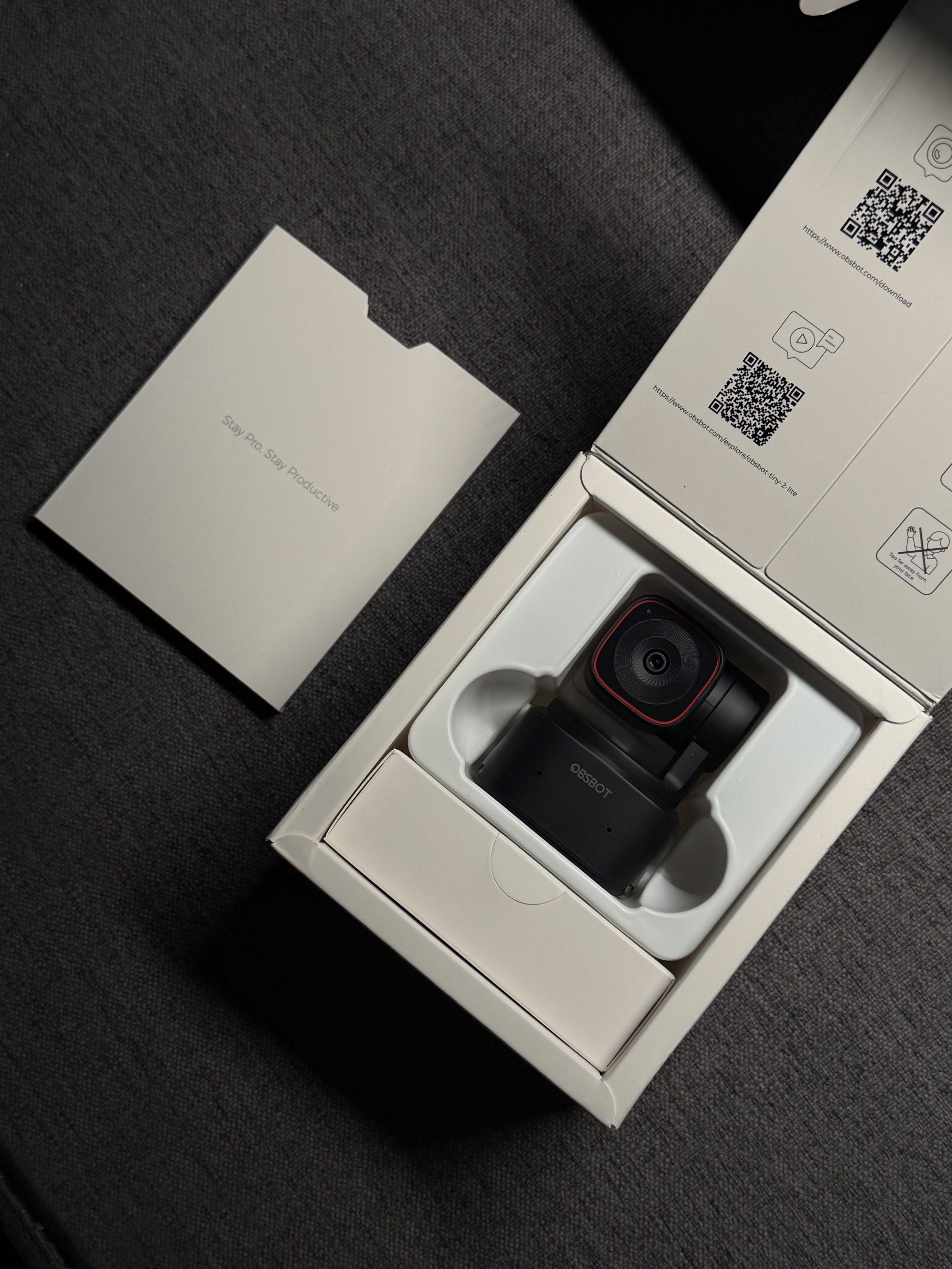 OBSBOT Tiny 2 Lite 4K Webcam (Category: Webcams) located in Bacolod City. Submitted by BWMCAROUSEL (Listing ID 1420841450, Image 2). Description: - OBSBOT Tiny 2 Lite 4K Webcam - Color: Black with red lens accent - Includes original box - Includes original documentation - Supports 4K resolution Just opened for unboxing.