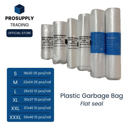 Plastic Garbage Trash Bag Wholesale Supplier - Flat Seal (Clear) (Category: Cleaning Tools & Supplies) located in Quezon City. Submitted by sam.kim (Listing ID 1420431841, Image 2). Description: Plastic Garbage Bag (Flat Seal) ✅ Tear-resist ✅ Multipurpose ✅ Easy-pull ✅ Watertight Color: Clear S P39 25 pcs/roll M P54 25 pcs/roll L P39 10 pcs/roll XL P54 10 pcs/roll XXL P82 10 pcs/roll XXXL P98 10 pcs/roll 💨 Bulk & rush orders accepted 📱091******