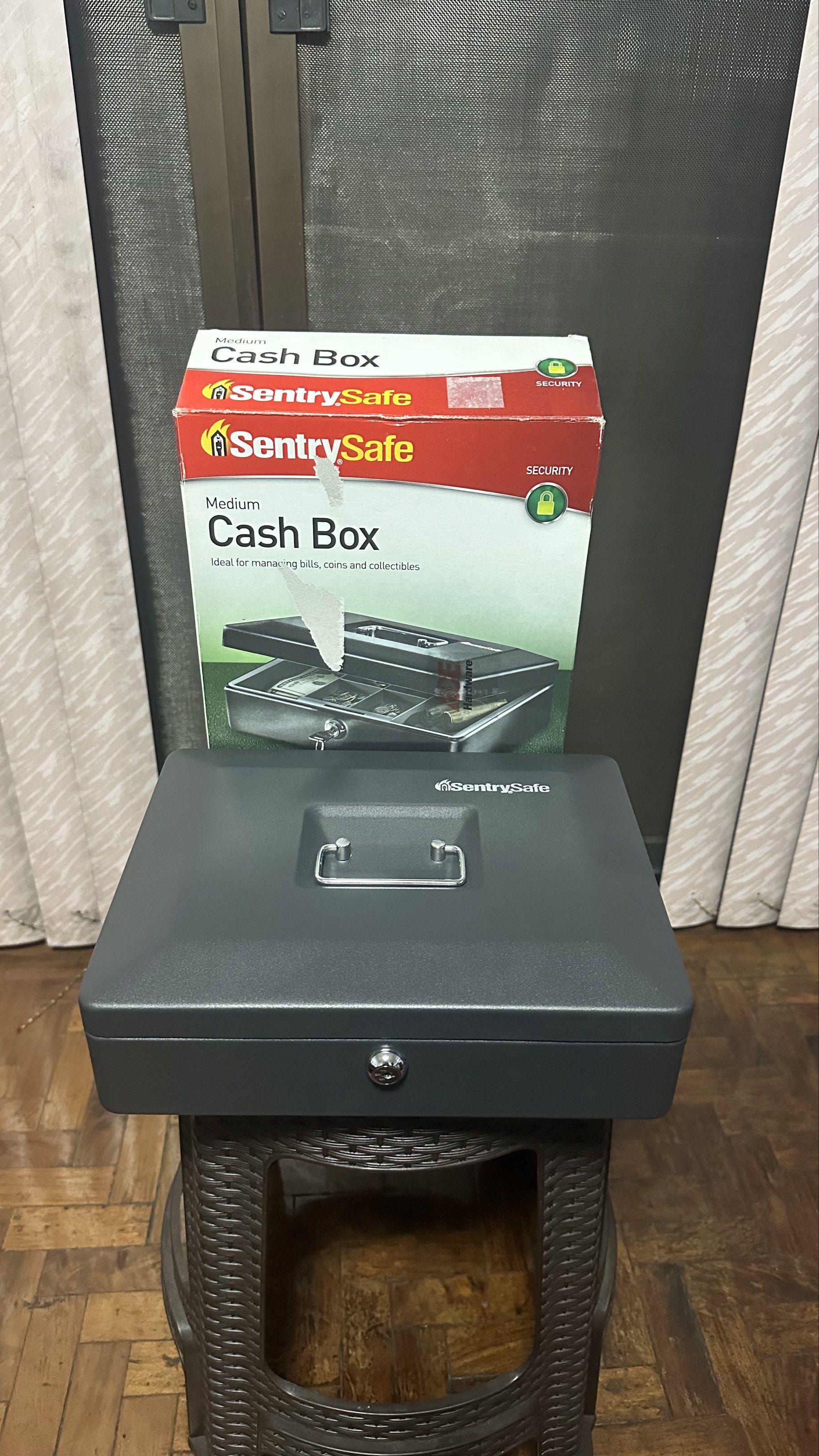 SentrySafe Medium Cash Box (Category: Safe) located in Manila. Submitted by jenix05 (Listing ID 1420854236, Image 1). Description: SentrySafe Medium Cash Box Brandnew Never been used Open box to check the item only Ideal for managing bills, coins, and collectibles The box is black and includes a key lock for security The original box and plastic is included.
