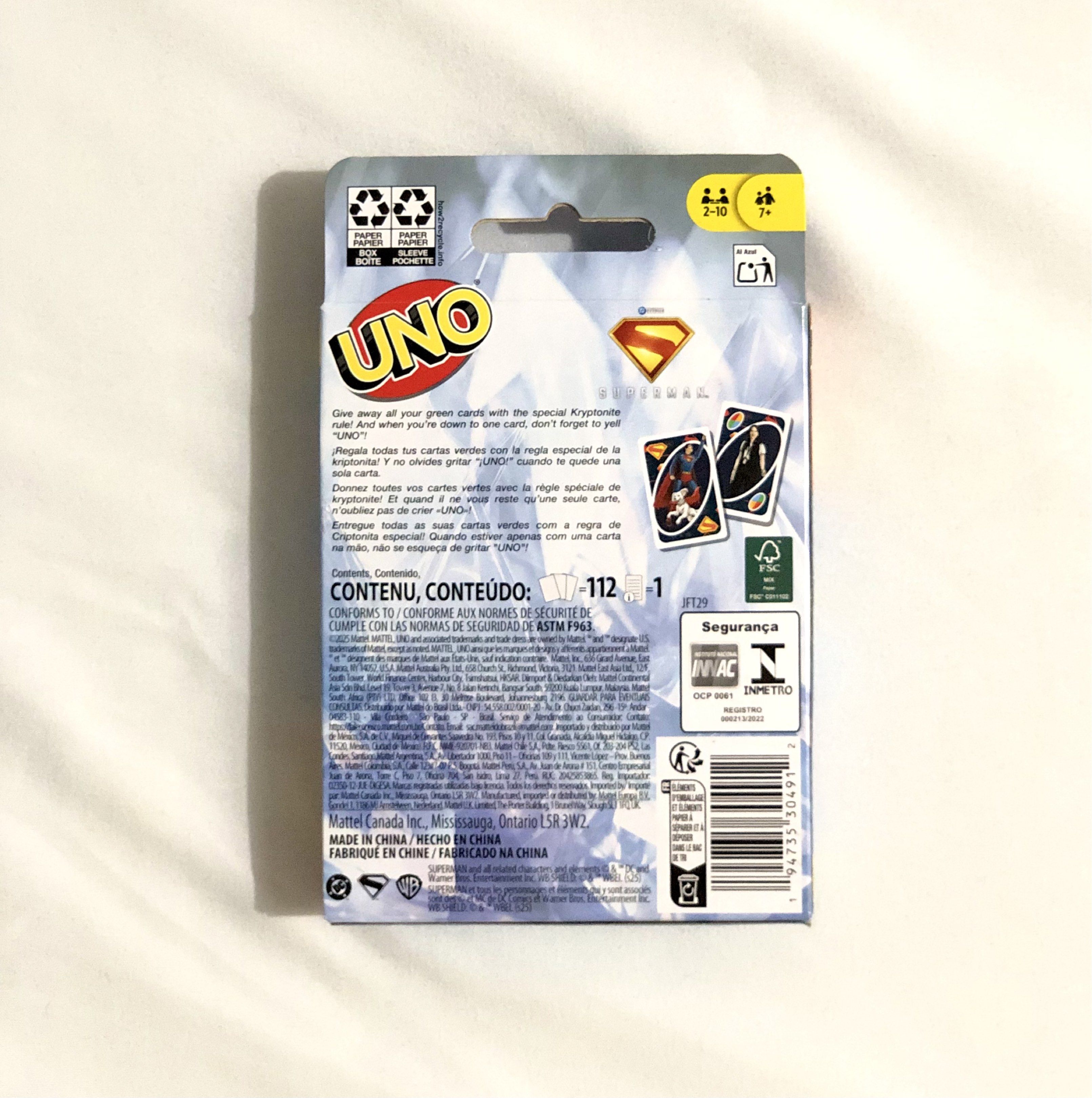Superman Uno Card - Mattel Games (Category: Raw Singles) located in Pasig City. Submitted by shelovedd_ (Listing ID 1420863511, Image 2). Description: Superman Uno Card Brand New 🚫 Strictly no return, no refund 📍 Meetup: Pasig PLDT Rotonda / Pasig Jollibee Rotonda 🚚 Lalamove/J&T (buyer should shoulder the delivery fee).