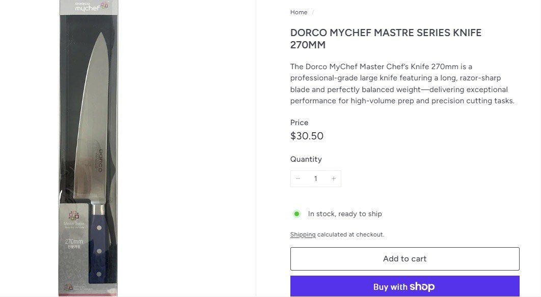 33cm MYCHEF DORCO SANTOKU KNIFE (Category: Cookware & Accessories) located in Cavite. Submitted by rwyanewade39874 (Listing ID 1420497188, Image 3). Description: The Dorco MyChef Master Chef’s Knife 330mm is a professional-grade large knife featuring a long, razor-sharp blade and perfectly balanced weight—delivering exceptional performance for high-volume prep and precision cutting tasks..