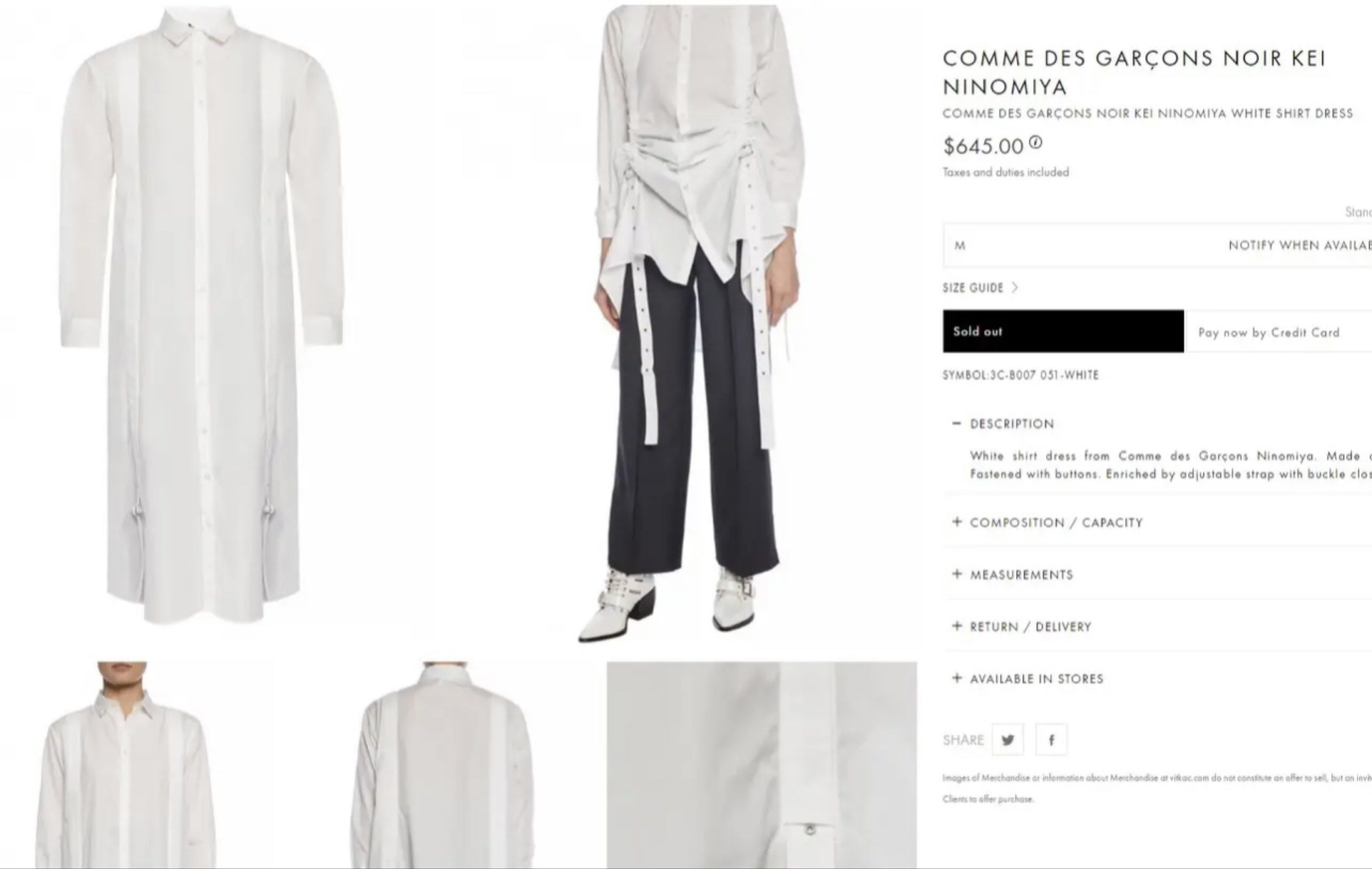 $645 COMME DES GARÇONS Noir Kei Ninomiya Shirt Dress in White SHW Authentic CDG US 6 (Category: Luxury Apparel) located in Quezon City. Submitted by kayes_closet (Listing ID 1421004739, Image 2). Description: Kei Ninomiya’s designs, particularly under the Comme des Garçons umbrella, are known for their architectural construction and innovative techniques. This shirt dress highlights unique detailing such as the vertical fabric straps running down