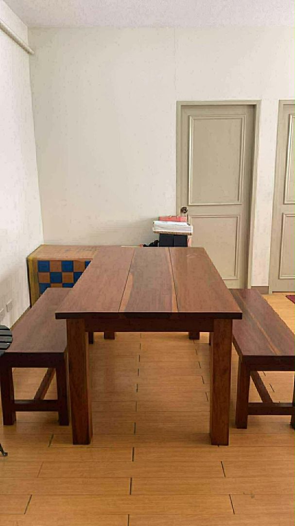 6-Seater Rectangular Dining Table Set (Category: Tables & Sets) located in Mandaluyong City. Submitted by sappysabb (Listing ID 1420954348, Image 1). Description: 6-Seater Rectangular Dining Table Set Price: Php 23,000 (negotiable) UPDATED LAST PRICE: 15,000 • Condition: Slightly used with minimal cosmetic stains lang. pwede pa ivarnish • Size: L 5’ (1.5m) x D 3’ (0.9m) x H 2’7” (0.8m) • Material: Solid wood (Mahogany) RFS: Owner has migrated abr