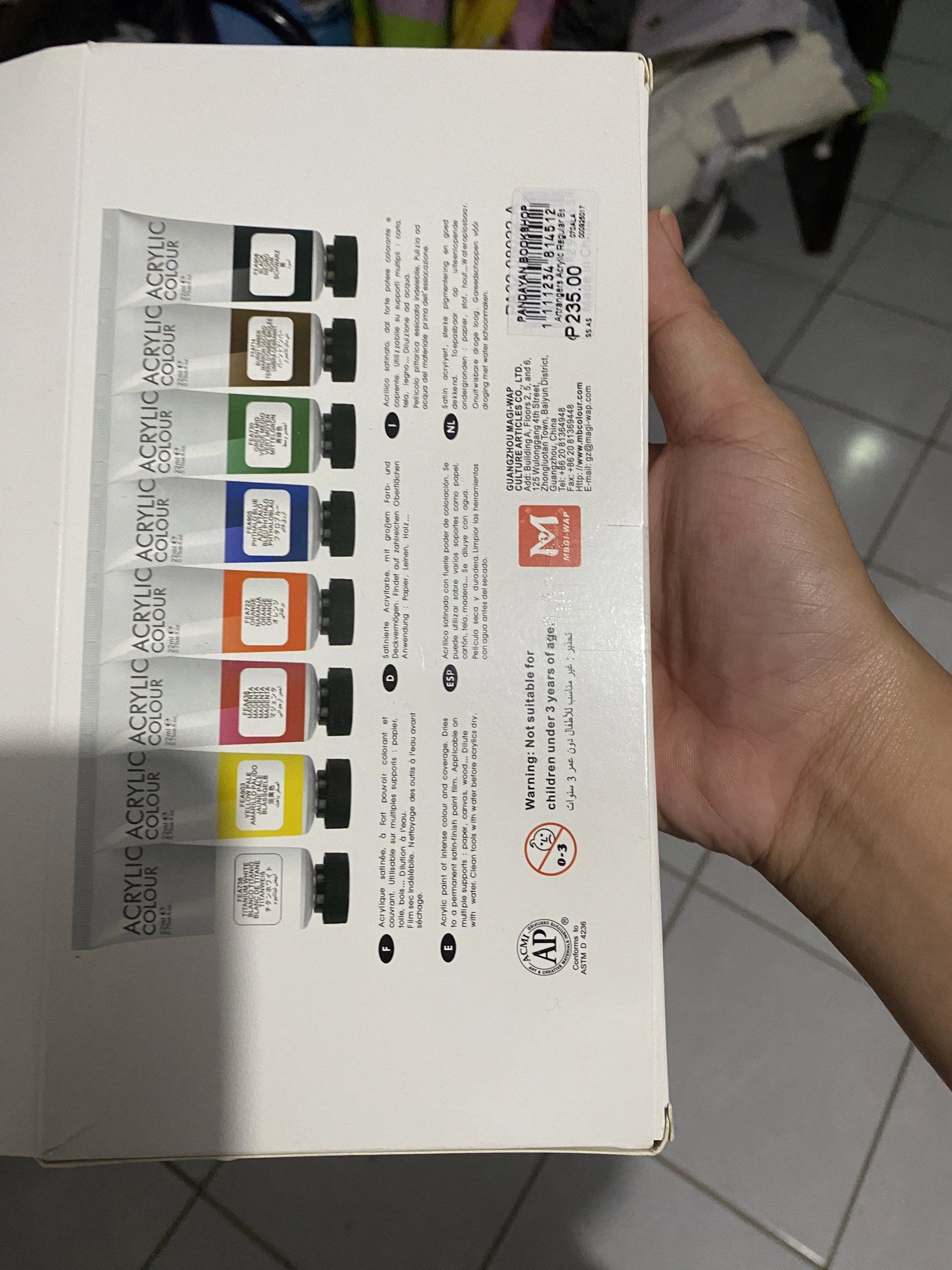 Art Rangers Acrylic Colour Set (Category: Craft Supplies & Tools) located in Dagupan City. Submitted by canealysha_ (Listing ID 1420939661, Image 2). Description: - Art Rangers 8-piece acrylic paint set - 22ml per tube - kulang na ng dalawang tube (white and red) Retail price: ₱235 Selling price: ₱150 MOD: J&T MOP: gcash.