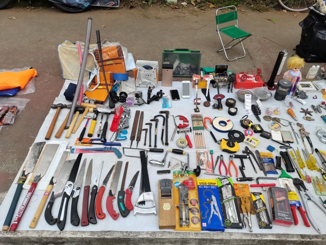 Assorted Tools - Vise-Grip, Quick-Grip, Stanley (Category: Construction Tools & Equipment) located in Pasay City. Submitted by redivhan (Listing ID 1421018687, Image 3). Description: Japan Tools - Assorted hand tools: Vise-Grip pliers, Quick-Grip clamps, Stanley square and ruler, and more. - Wide selection of wrenches and screwdrivers. - Comprehensive measuring tools included. - Bonus items: Baseball bats and a bike lock. - Convenient rolling car