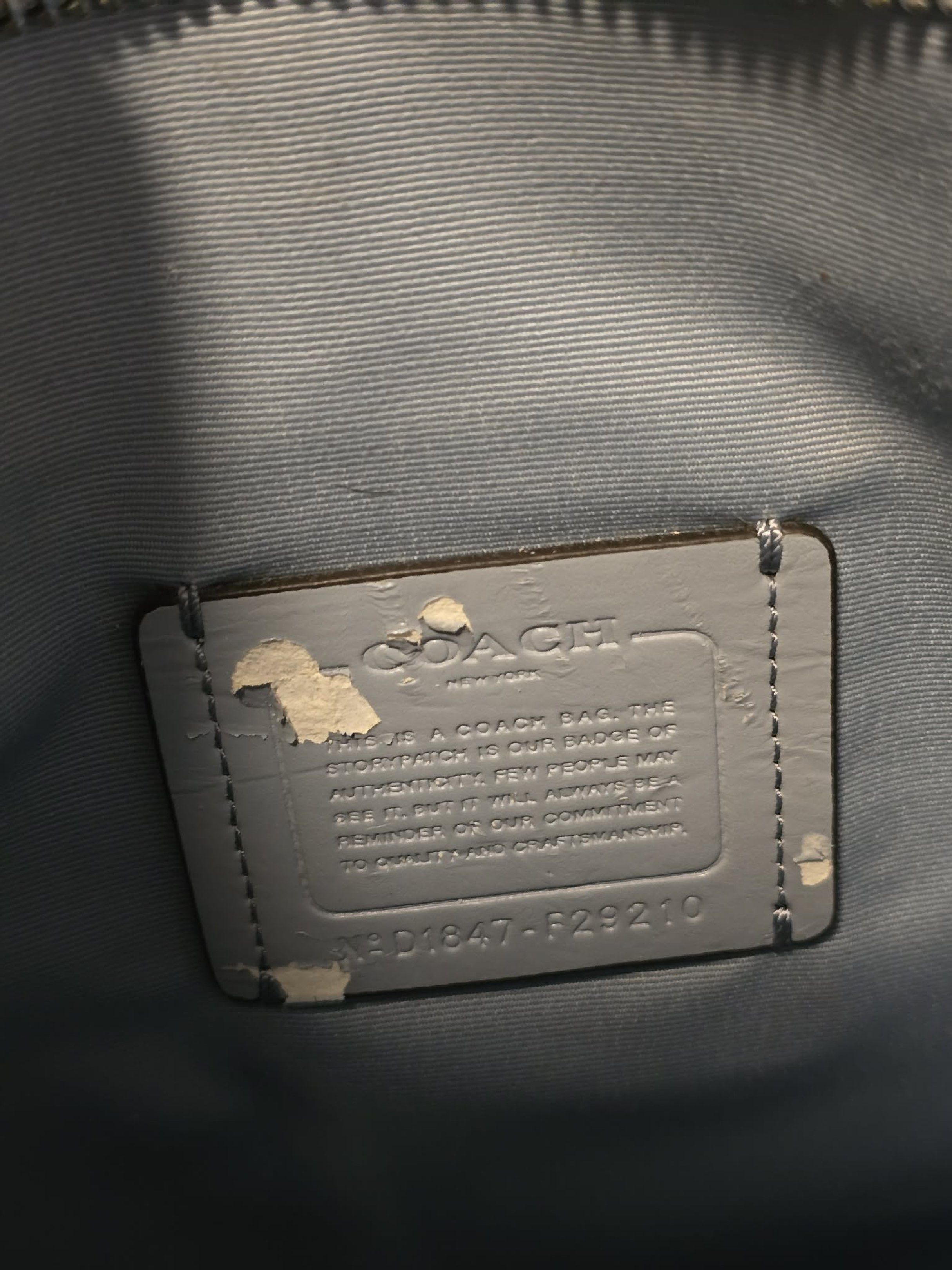 Coach Signature Crossbody Bag (Category: Luxury Bags & Wallets) located in Antipolo. Submitted by cmss1998 (Listing ID 1421031670, Image 2). Description: Selling this beautiful Coach Signature crossbody bag featuring the classic brown “C” monogram canvas with light blue leather trim and strap. Perfect for everyday use – lightweight, stylish, and easy to match with any outfit. Details: • Brand: Coach New York • Style No.: D1847-F29210 • Color: Bro