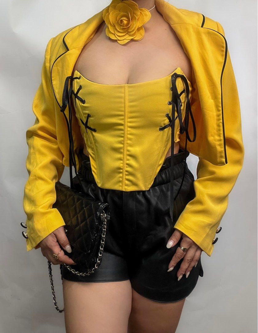 Dark Yellow coat remade with Boned Corset (Category: Coats, Jackets and Outerwear) located in San Pablo. Submitted by buttonsandcollars (Listing ID 1420986427, Image 2). Description: 🍁Dark Yellow coat remade with Boned Corset Small to med Back tie Free choker ✂️We do Alteration✂️ Code: Clarita Mine 955.
