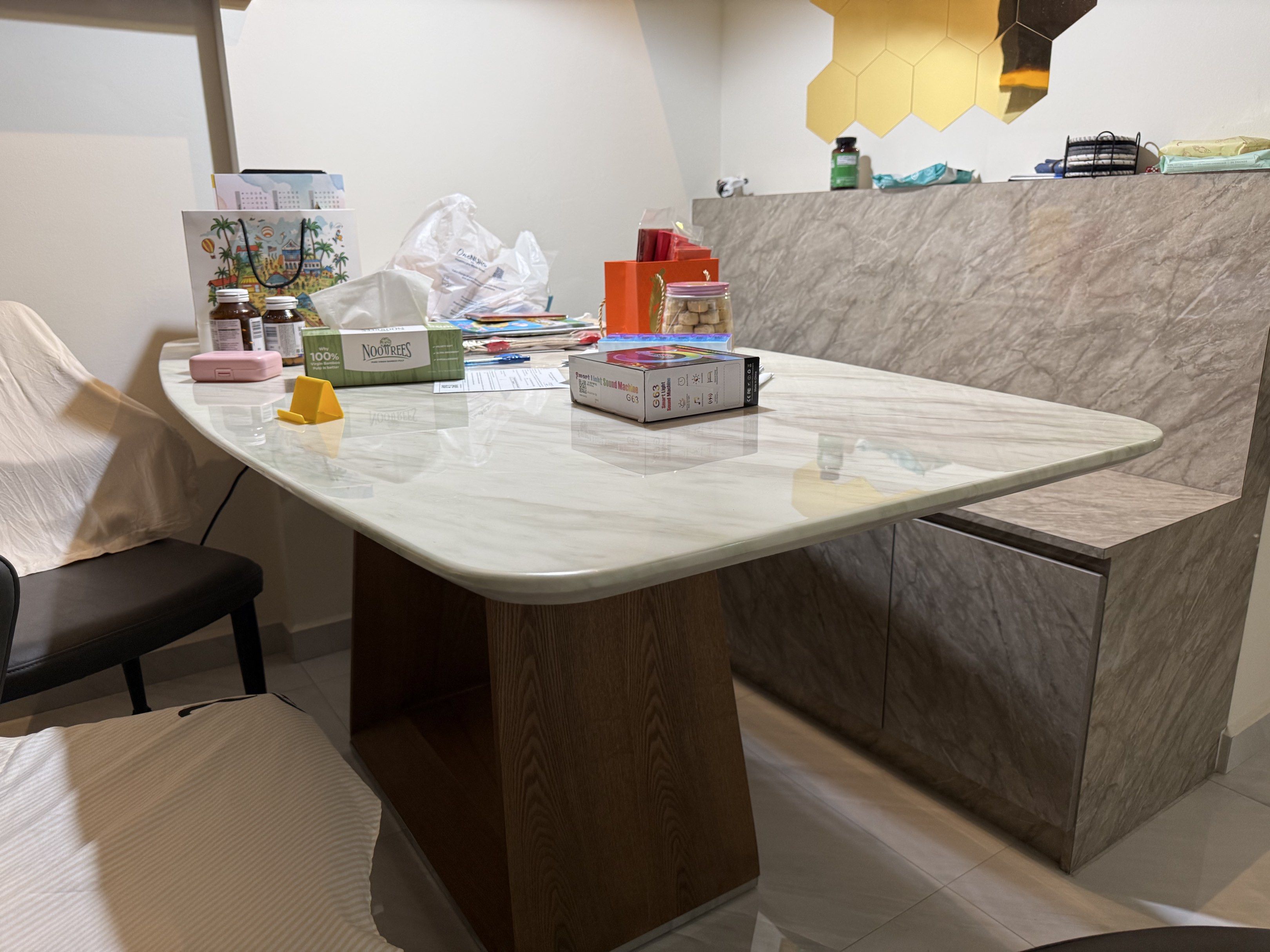 Dining Table (Category: Tables & Sets) located in Singapore. Submitted by minioniated (Listing ID 1421075709, Image 3). Description: Marble dining table for sale, bought for 1300. Dimensions are 160cm* 90cm Enough to fit more than 6 pax Used for less than 2 years, reason for sale. Moving out of singapore Please arrange own mover.