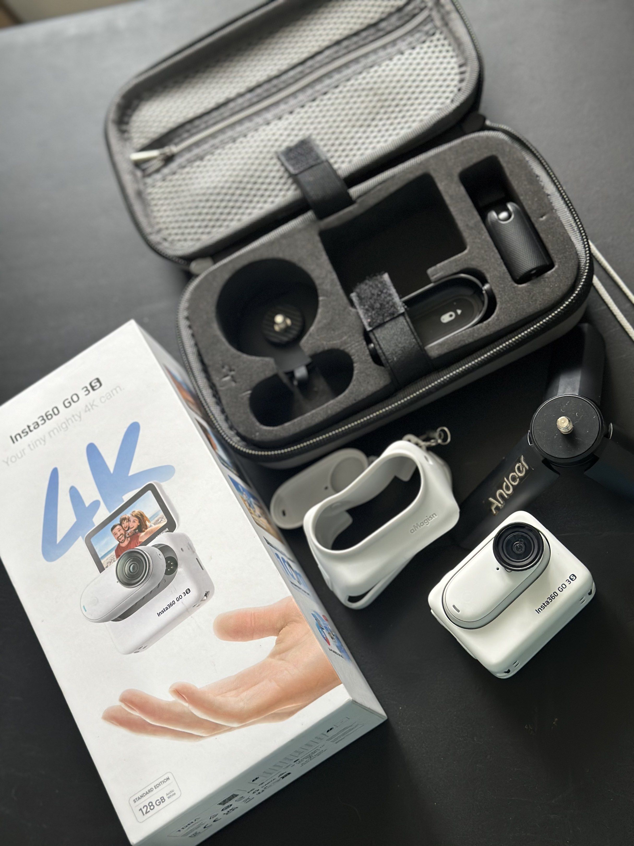 Insta360 GO 3 4K Action Camera (Category: Cameras) located in Quezon City. Submitted by jycdzn (Listing ID 1420962865, Image 2). Description: Insta360 Go 3S 128GB 🩶 Bought in Japan March 2025 🩶 Complete with shooting attachments 🩶 With silicone case (bought separately) 🩶 With box and manual RFS: barely used.