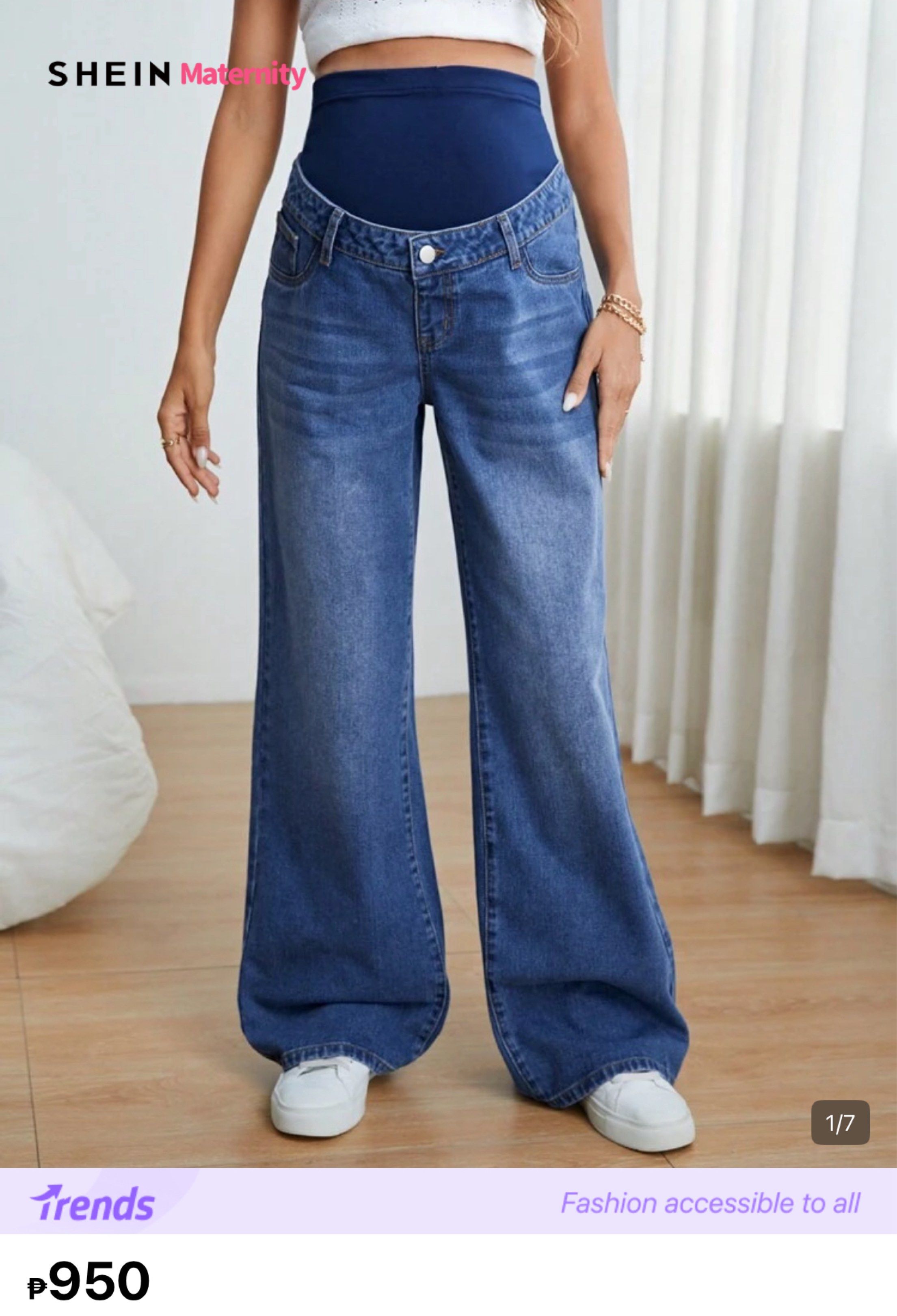 Maternity Wide Leg Jeans (Category: Maternity wear) located in Quezon City. Submitted by zerinap (Listing ID 1420937212, Image 1). Description: - SHEIN maternity wide-leg jeans - Comfortable over-the-belly panel - Available in blue and black denim washes - Button closure RFS: too big for me 1600 only for 2 pants.