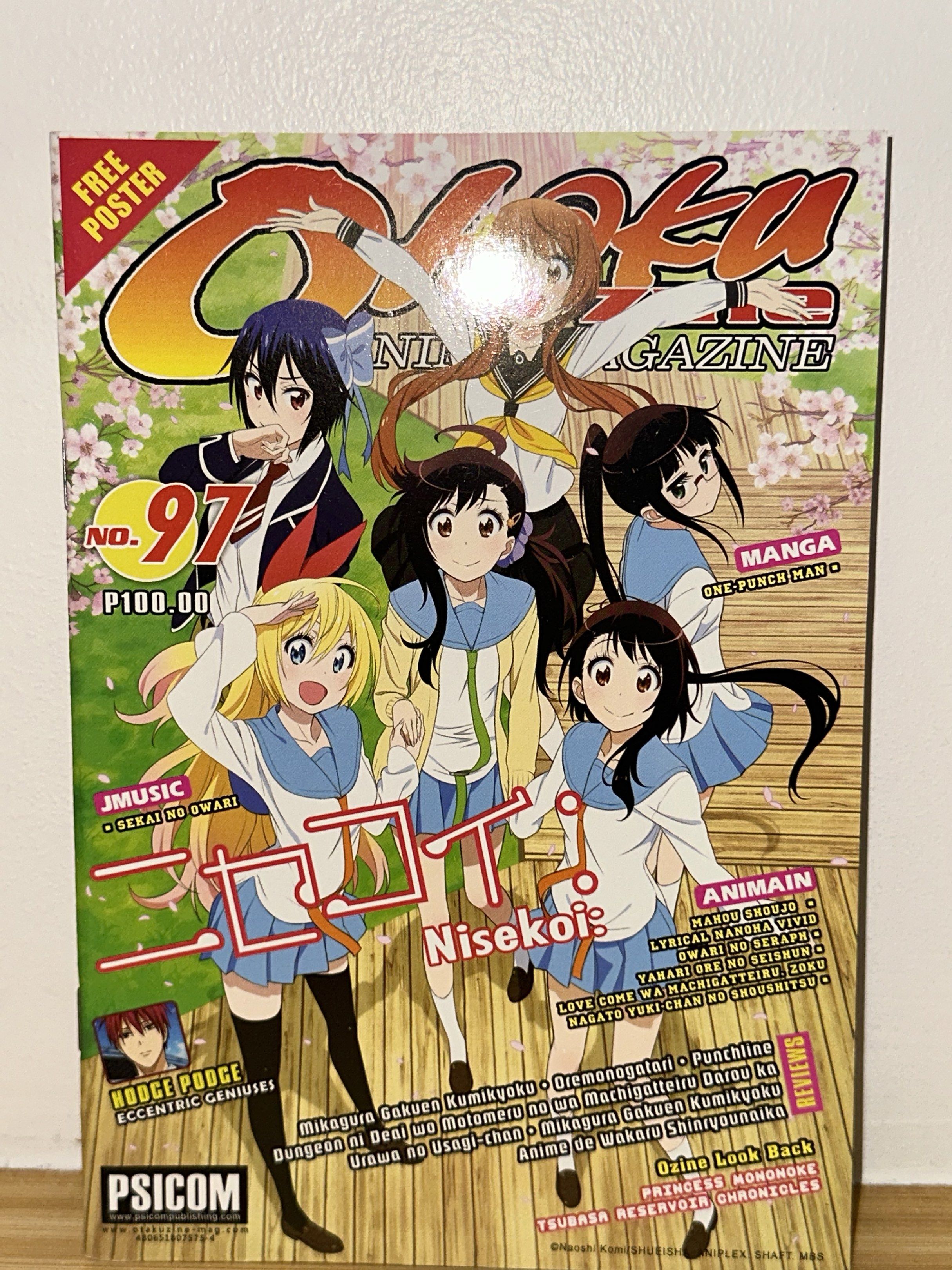 Otakuzine 97 (Category: Comics & Manga) located in Quezon City. Submitted by 25zzz (Listing ID 1420977200, Image 1). Description: - Otaku Anime Magazine No. 97 - Features Nisekoi - Includes a free poster - Articles on One Punch Man, Handu Shoujo, and more - Contains anime reviews and information - Published by PSICOM.