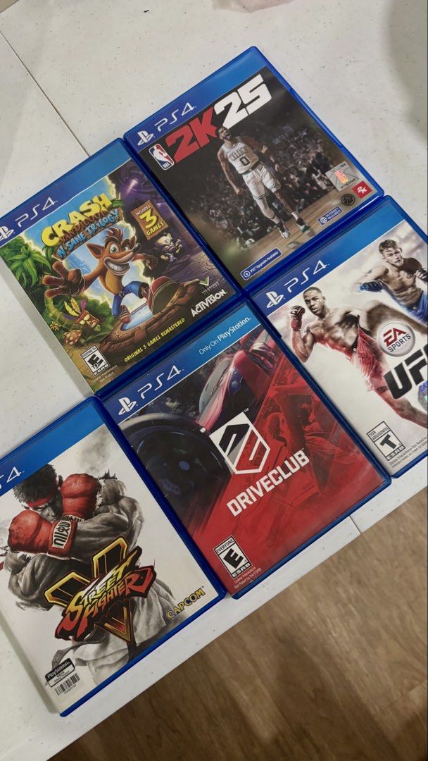 PS4 GAMES FOR SALE‼️ (Category: PlayStation) located in Manila. Submitted by jarrd.xx (Listing ID 1421054565, Image 1). Description: • Crash Bandicoot N-Sane Trilogy • NBA 2K25 • Street Fighter V • Drive Club • UFC.