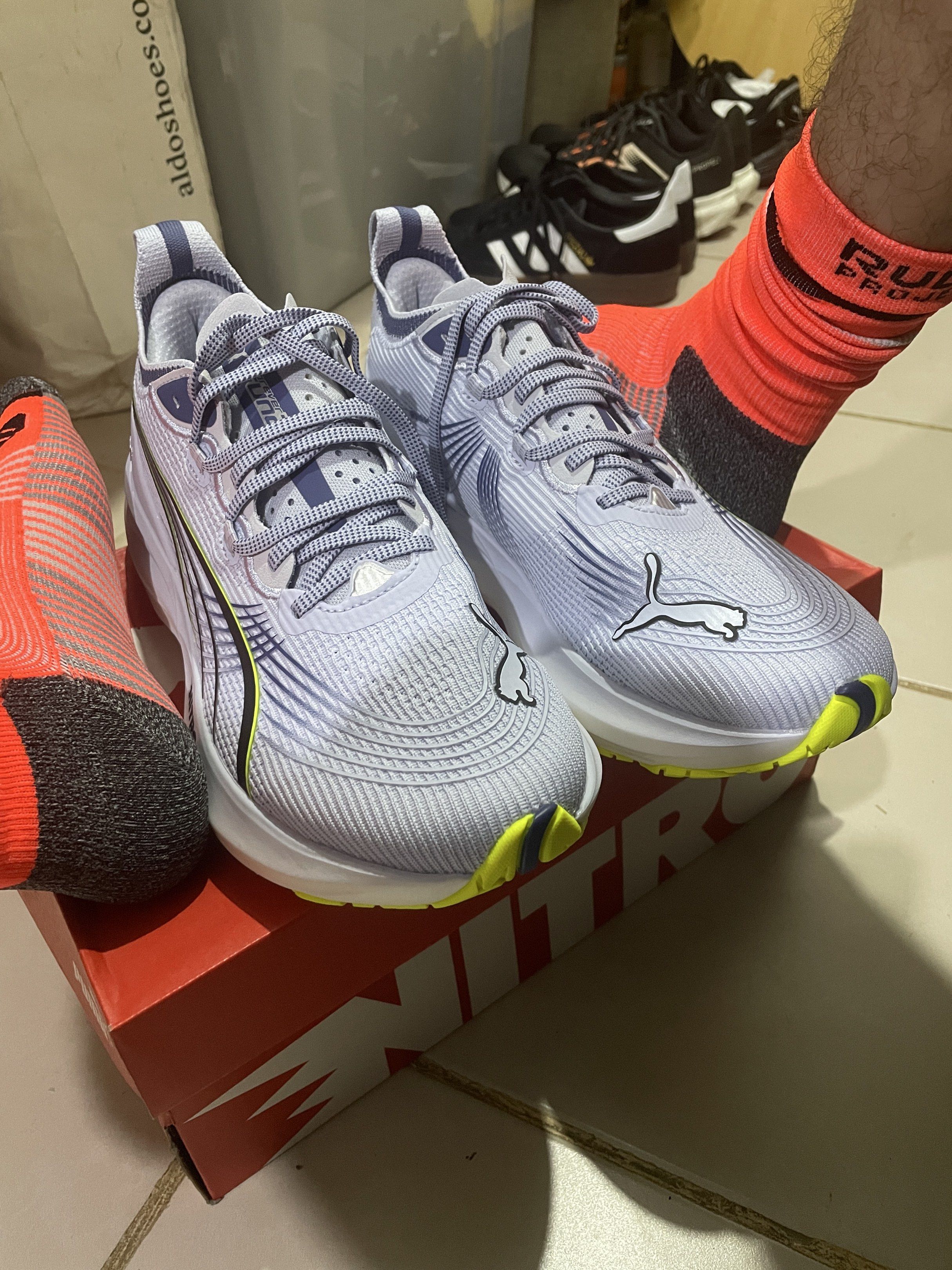 Puma Forever Nitro 2 Running Shoes (Category: Sneakers) located in Mandaluyong City. Submitted by lancesipano (Listing ID 1421011050, Image 2). Description: - orig price here in PH is 8700 almost as low as 6500 but bought in AU - Light grey and white color scheme with yellow accents - Puma logo on the side - Comes with original box - Breathable design - White soles with yellow detailing - Laced - used only thrice on daily runs -rfs: too many shoe