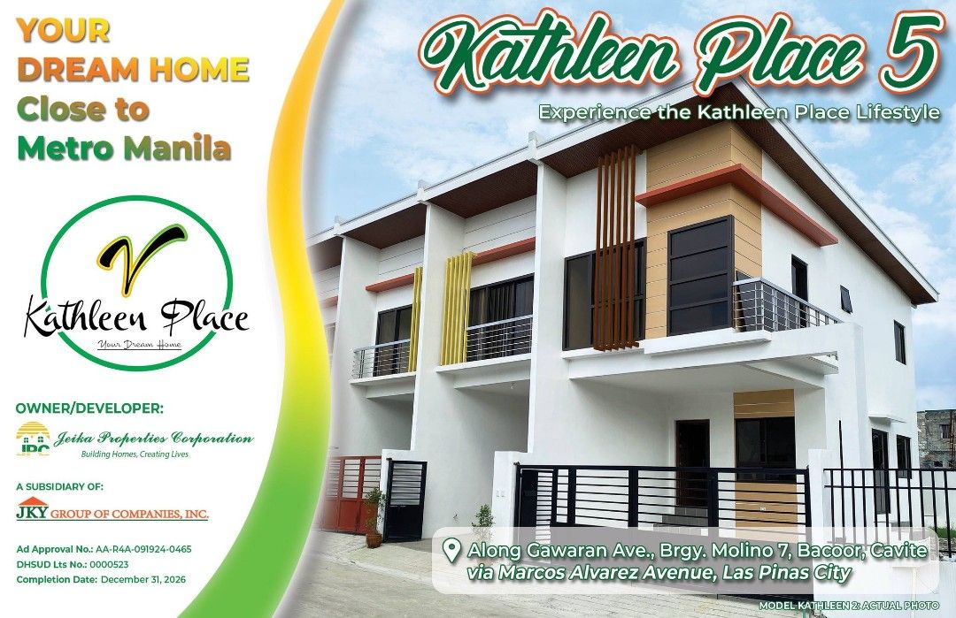 RFO finished turn over house -Kathleen (Category: House & Lot) located in Bacoor. Submitted by mamyrn (Listing ID 1419395481, Image 2). Description: Kathleen Place 5 Molino Bacoor Cavite BORDER of LAS PIÑAS and MOLINO #CaviteHousesForSale Bank and In-House Financing #KathleenPlace5 Price Posted: 7M (END UNITS AVAILABLE) "MorningSun" 🏡24 Months Downpayment🔥 #KathleenPlace5MolinoBacoorCavite #BoundaryArea Status:Pre-selling ✅ Accessible to Daang 