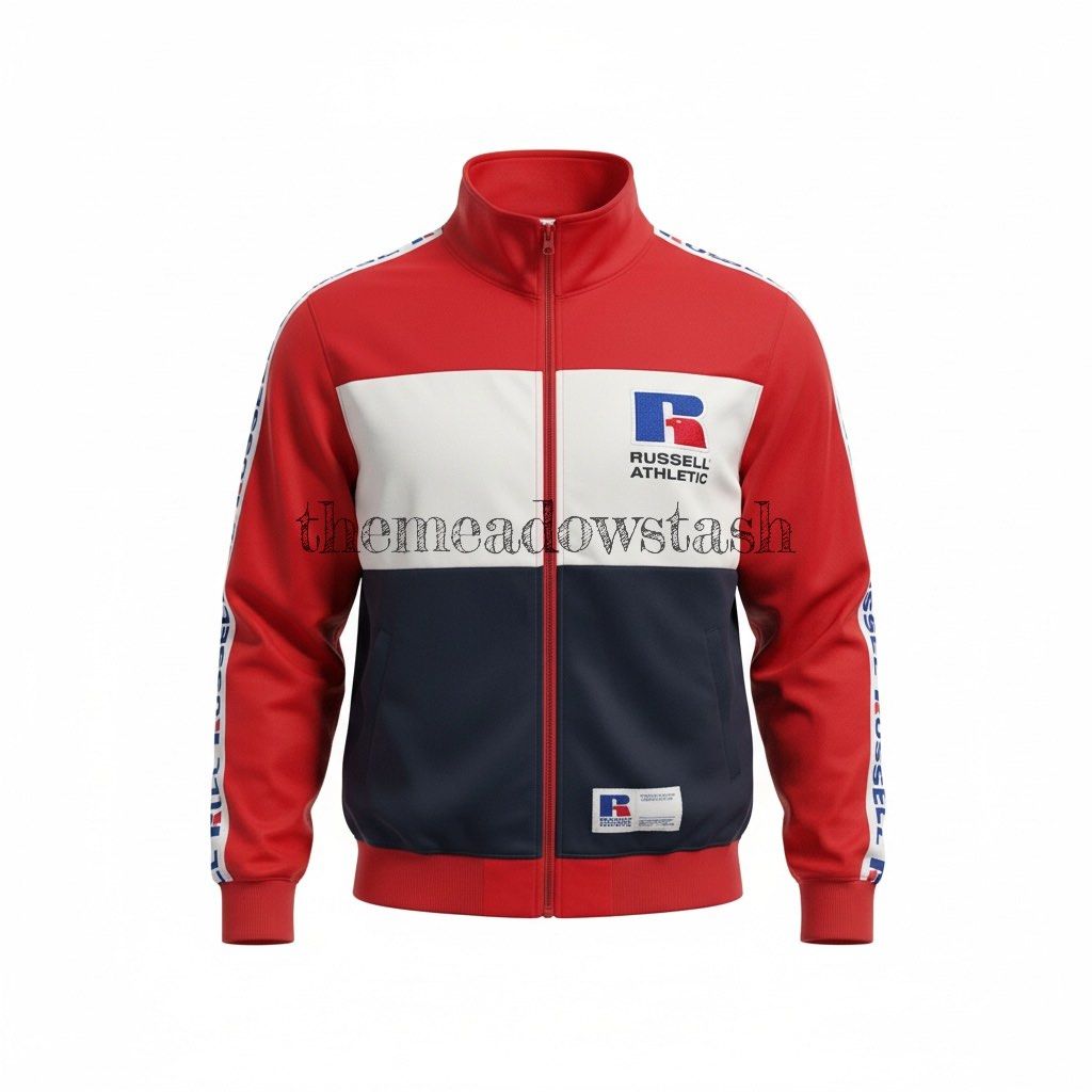 Russell Athletic Track Jacket (Category: Coats, Jackets and Outerwear) located in Mabalacat. Submitted by themeadowstash (Listing ID 1420959478, Image 1). Description: Russell Athletic Track Jacket size XL on tag dimensions: 23” x 28” DM for more photos.