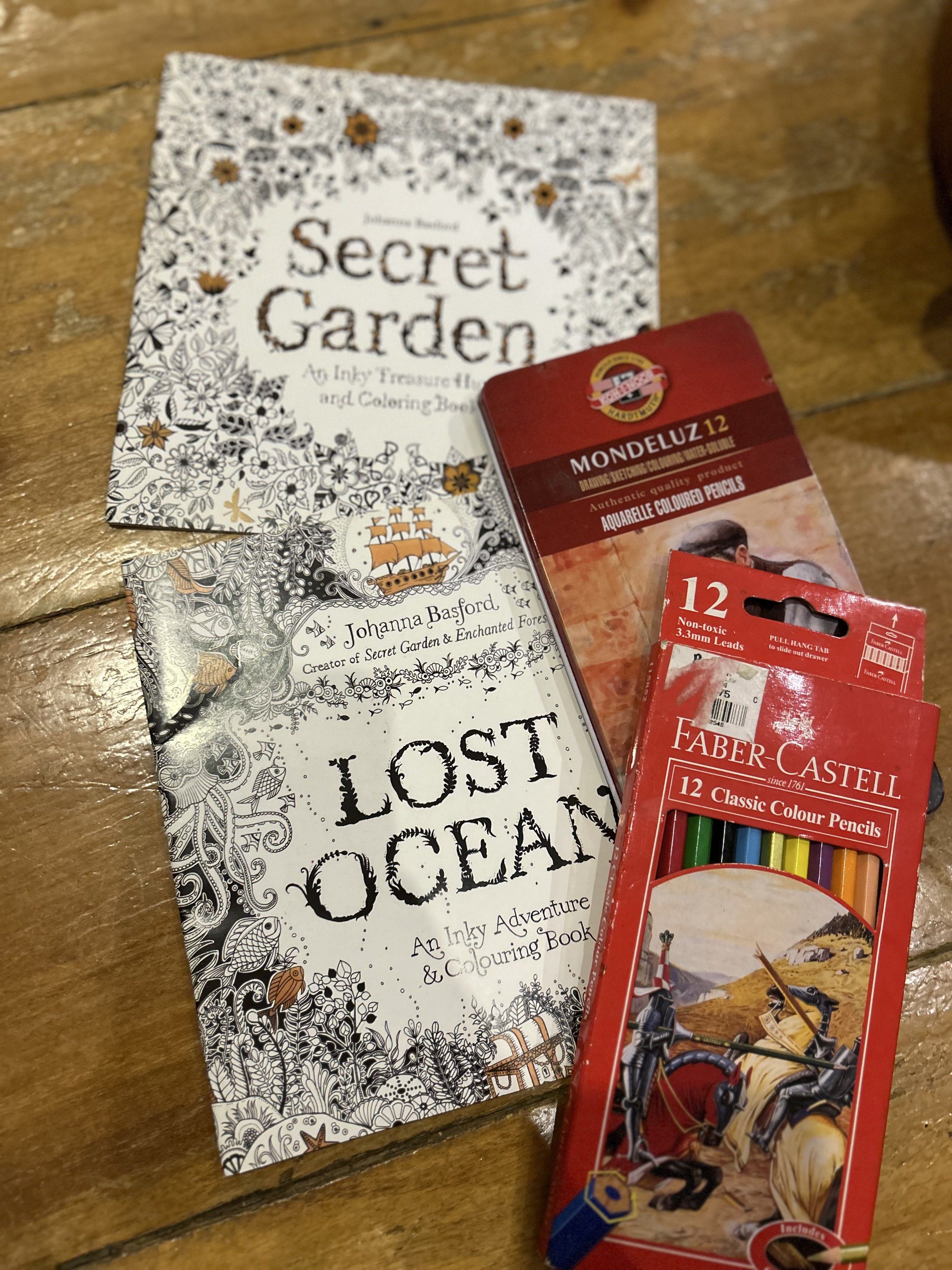 Secret Garden + Lost Ocean + Colored Pencils (Category: Storybooks) located in Quezon City. Submitted by clearshelf (Listing ID 1421060901, Image 1). Description: Coloring Book Bundle – Johanna Basford + Mondeluz + Faber-Castell Beautifully illustrated adult coloring books (Secret Garden & Lost Ocean). ✔ Ideal for de-stressing ✔ Pages clean unless stated otherwise.