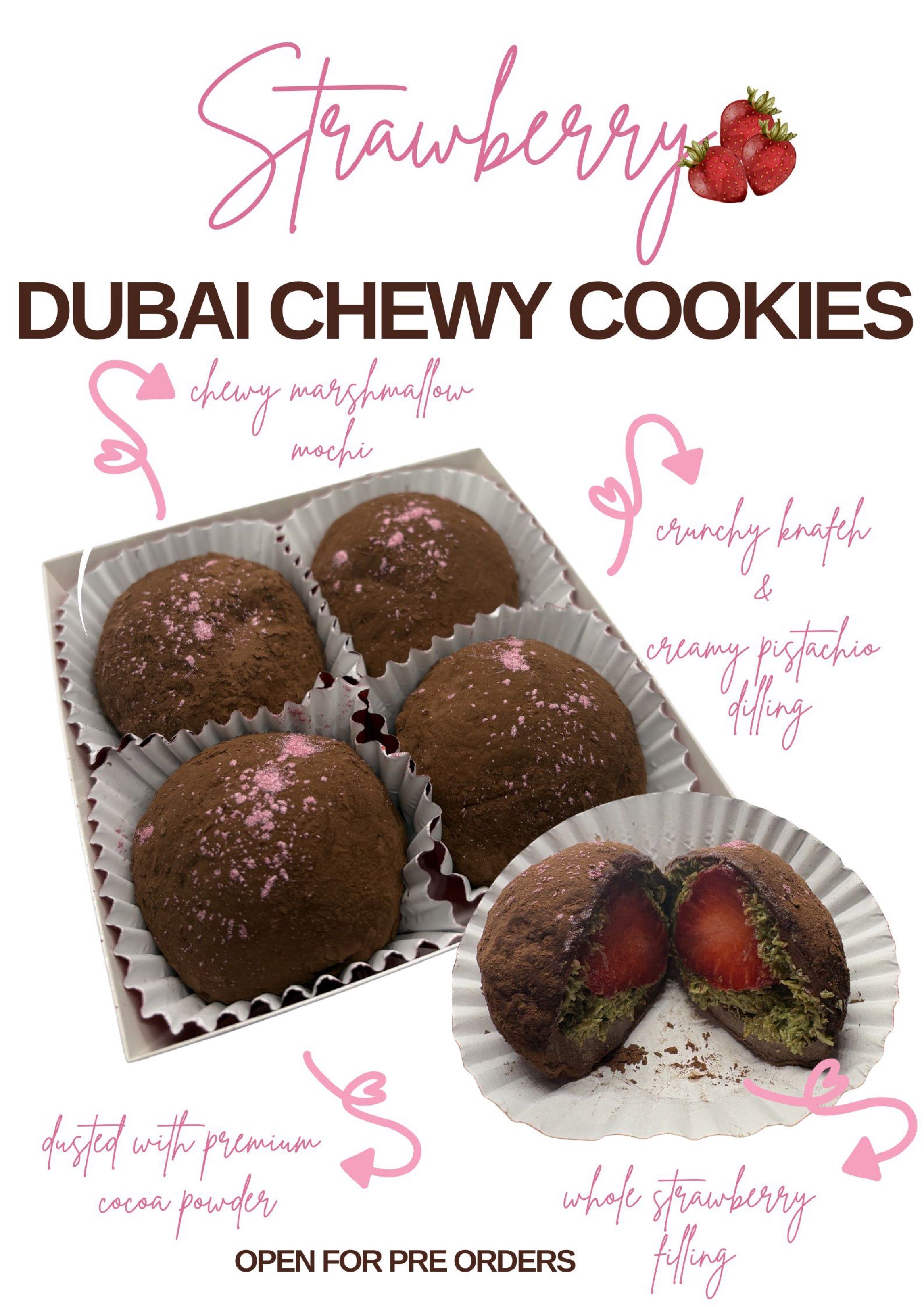 Strawberry Dubai Chewy Cookies (Category: Packaged & Instant Food) located in Quezon City. Submitted by llouisejoy (Listing ID 1421031480, Image 2). Description: - Strawberry Dubai Chewy Cookies available for pre-order! - Features a delicious whole strawberry filling. - Enjoy a perfect blend of chewy texture and fruity goodness. - A delightful treat for any occasion!.