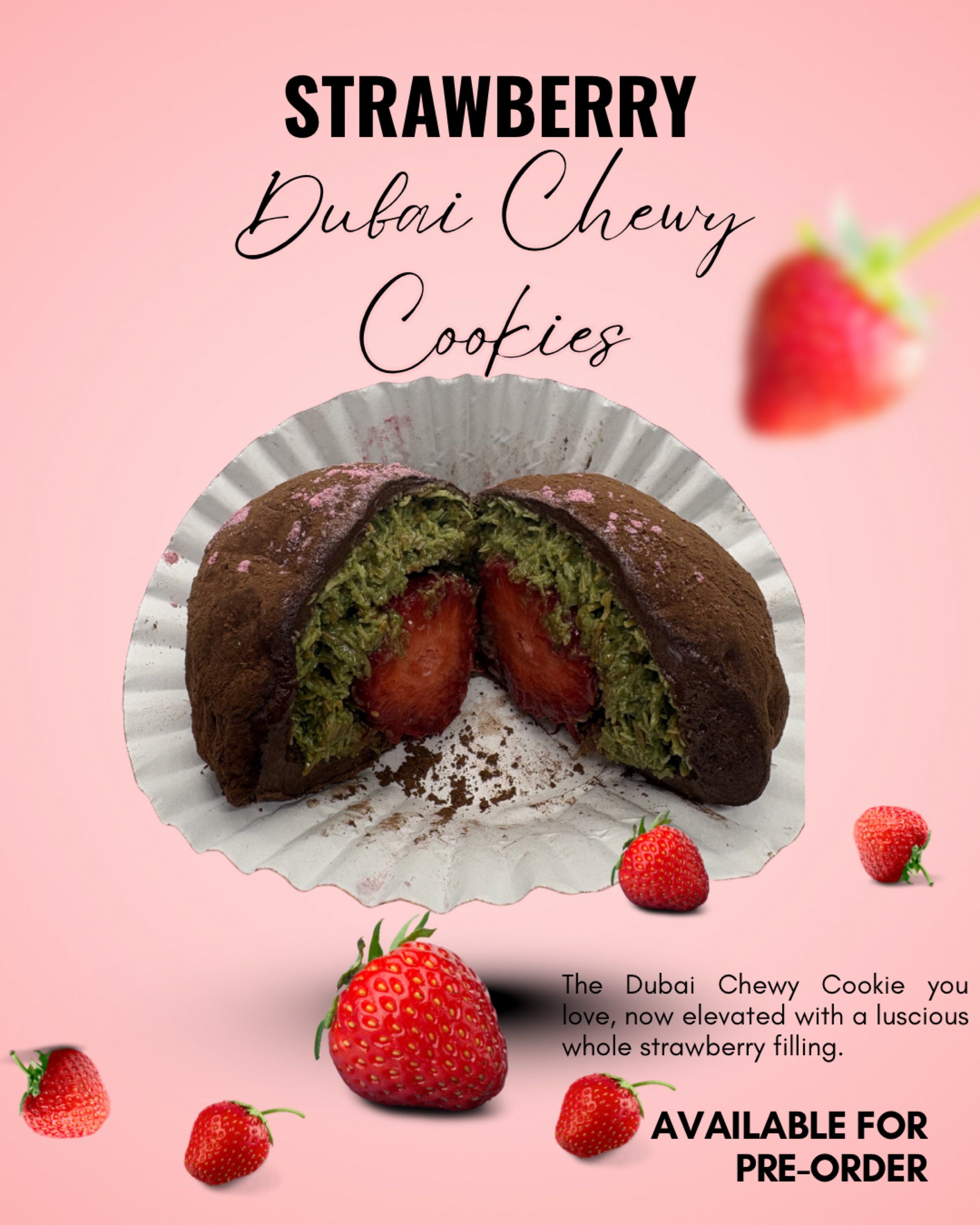 Strawberry Dubai Chewy Cookies (Category: Packaged & Instant Food) located in Quezon City. Submitted by llouisejoy (Listing ID 1421031480, Image 1). Description: - Strawberry Dubai Chewy Cookies available for pre-order! - Features a delicious whole strawberry filling. - Enjoy a perfect blend of chewy texture and fruity goodness. - A delightful treat for any occasion!.