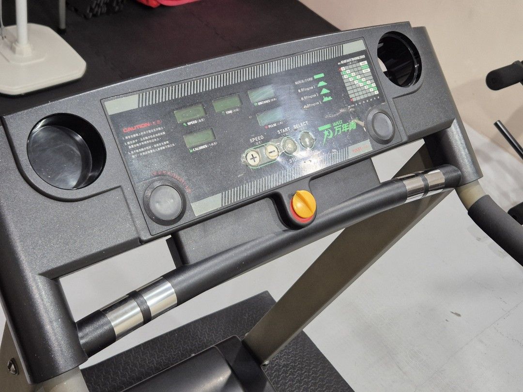 TAKE ALL! Complete Home Gym Set (Category: Weights & Dumbbells) located in Mandaluyong City. Submitted by mygoodfindsph (Listing ID 1421007084, Image 3). Description: - Treadmill with control panel - Weight bench with red and black padding - Lat pulldown machine - Dumbbells - Barbell with weights - Exercise ball - Ab wheel - Weight plates and ankle weights included - Ideal for a comprehensive home workout available for video call.