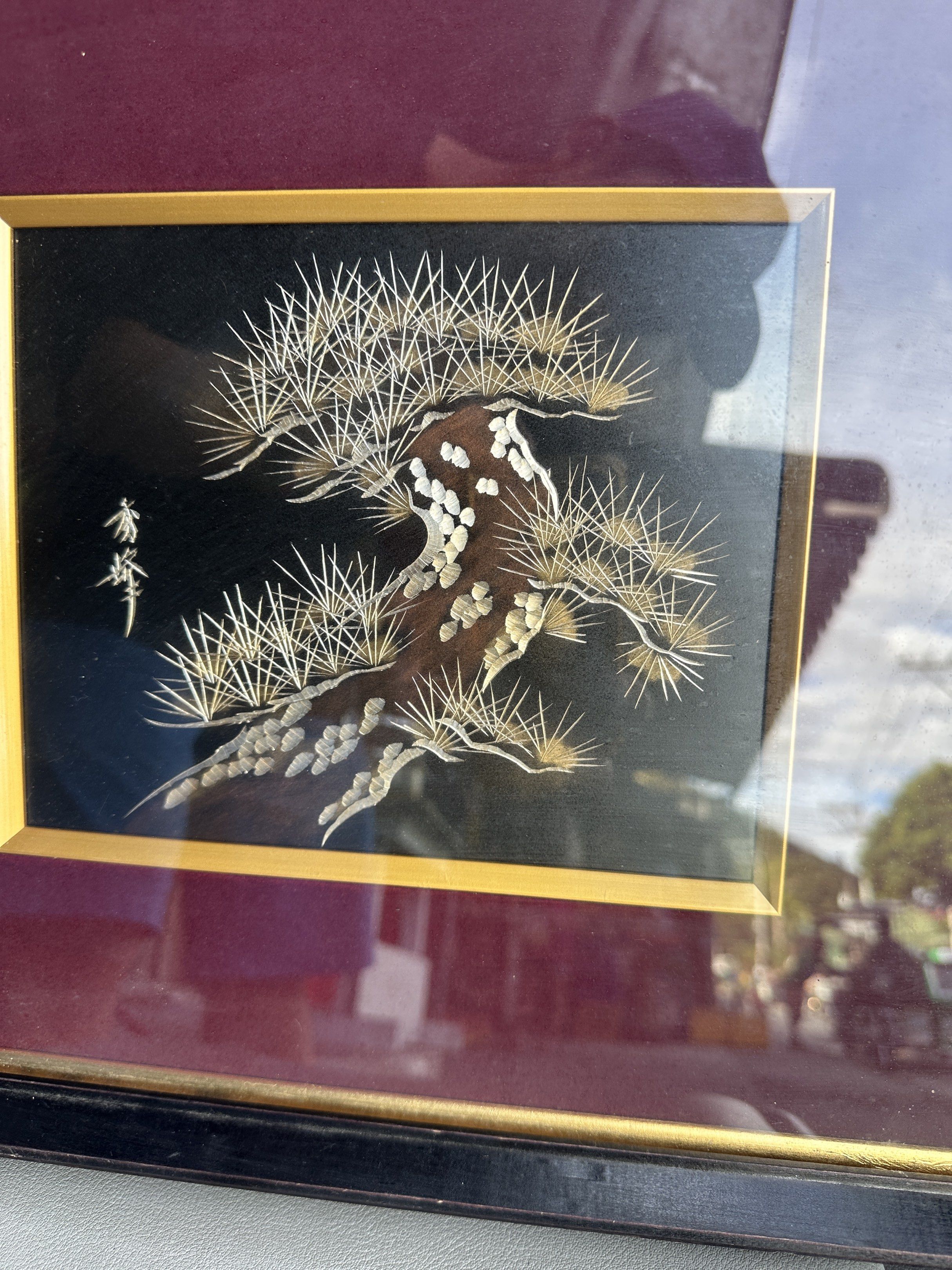 Vintage Framed Japanese Pine Tree Art (Category: Frames & Pictures) located in Rodriguez. Submitted by pwestoonlinestore (Listing ID 1421010337, Image 2). Description: Dimes 46x36 centimeter .