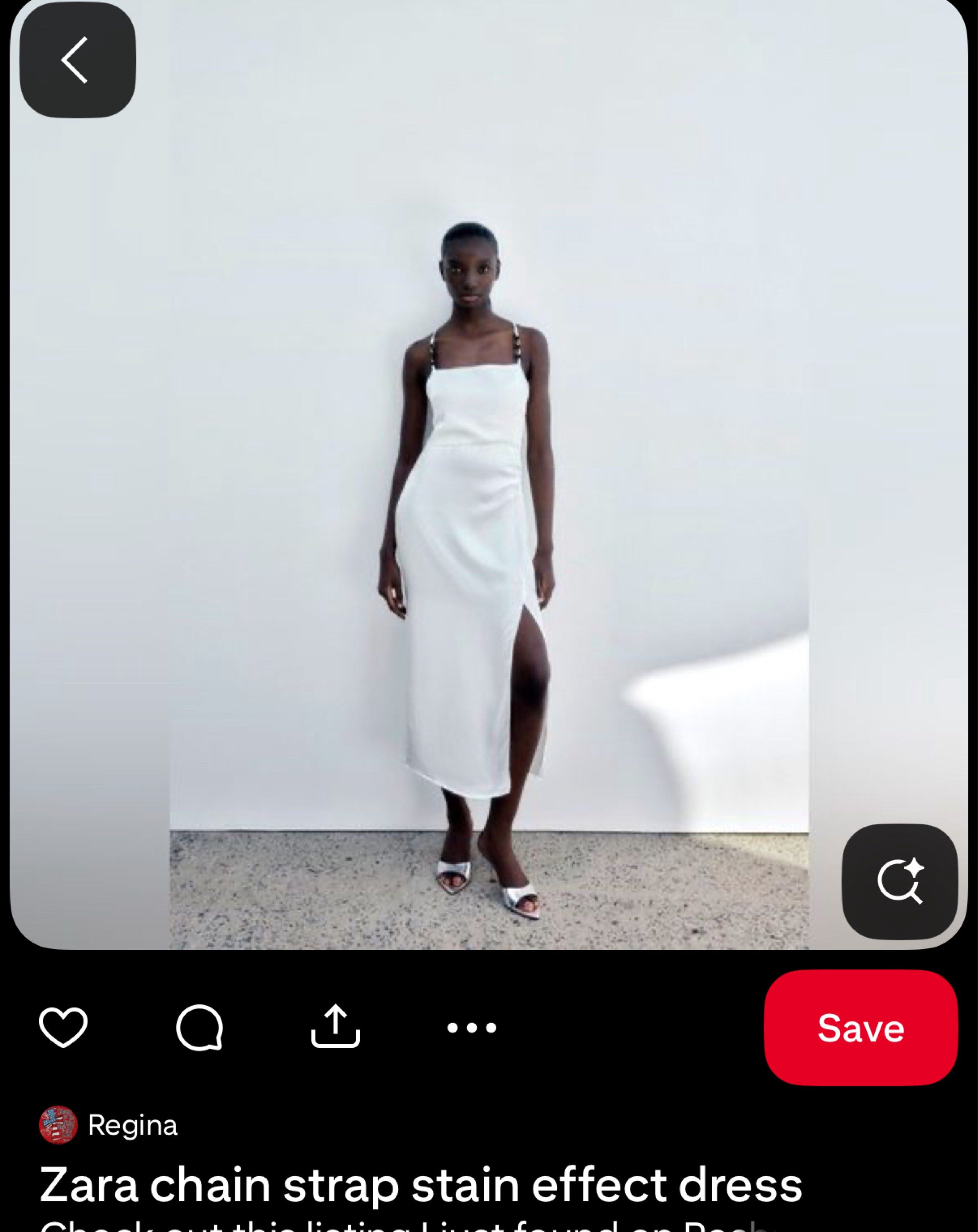 Zara Chain Strap Stain Effect Dress (Category: Dresses) located in Cebu City. Submitted by closetandcosmetics (Listing ID 1421091744, Image 1). Description: preloved zara white satin dress. worn only once. it's super nice in person, just a little big on me :)) .