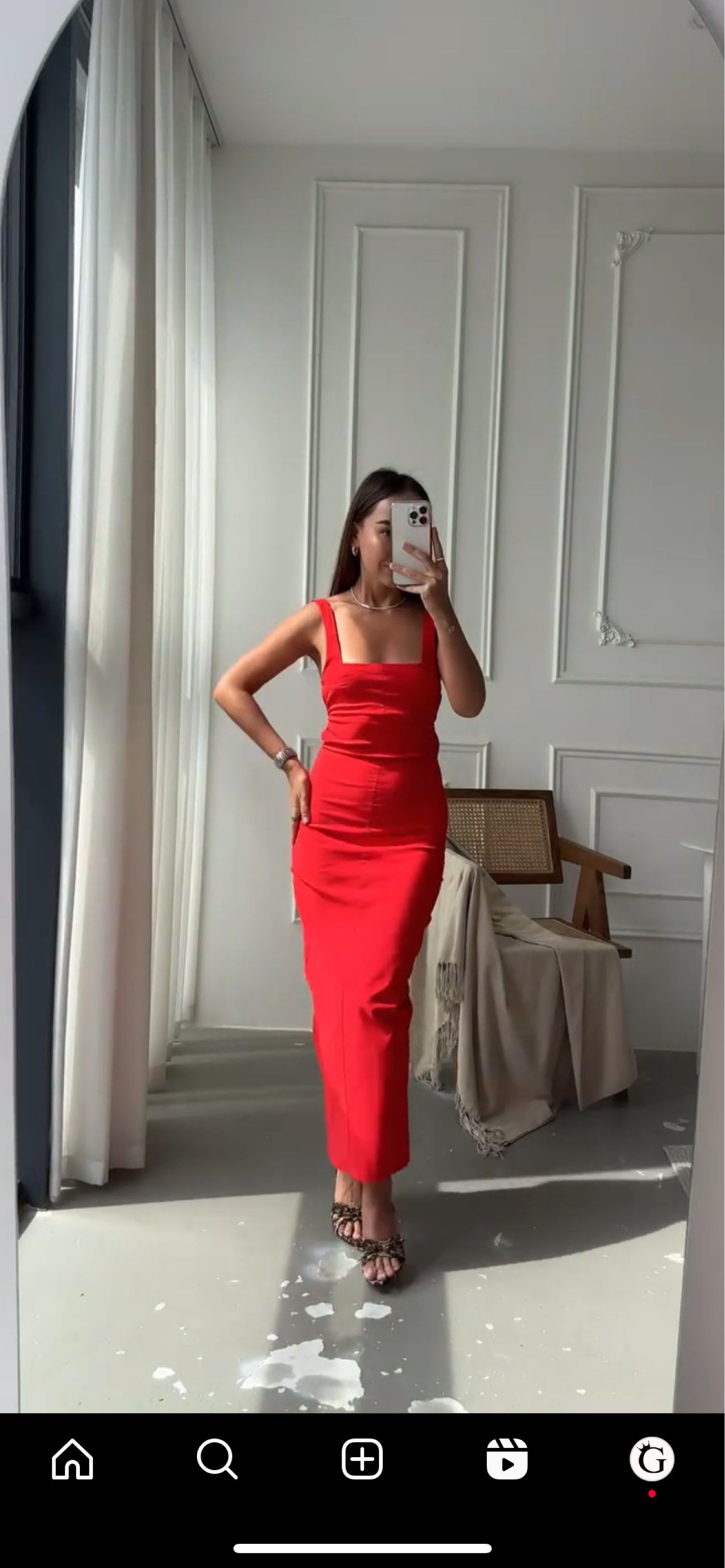 Zara Red Midi Dress (Category: Dresses) located in Quezon City. Submitted by classychicph92 (Listing ID 1421057359, Image 2). Description: - Zara midi dress - Square neckline - Fitted silhouette - Straight cut - Vibrant red color - Midi length - Wide straps - Smooth, possibly linen-like fabric - Simple design - Suitable for various occasions.