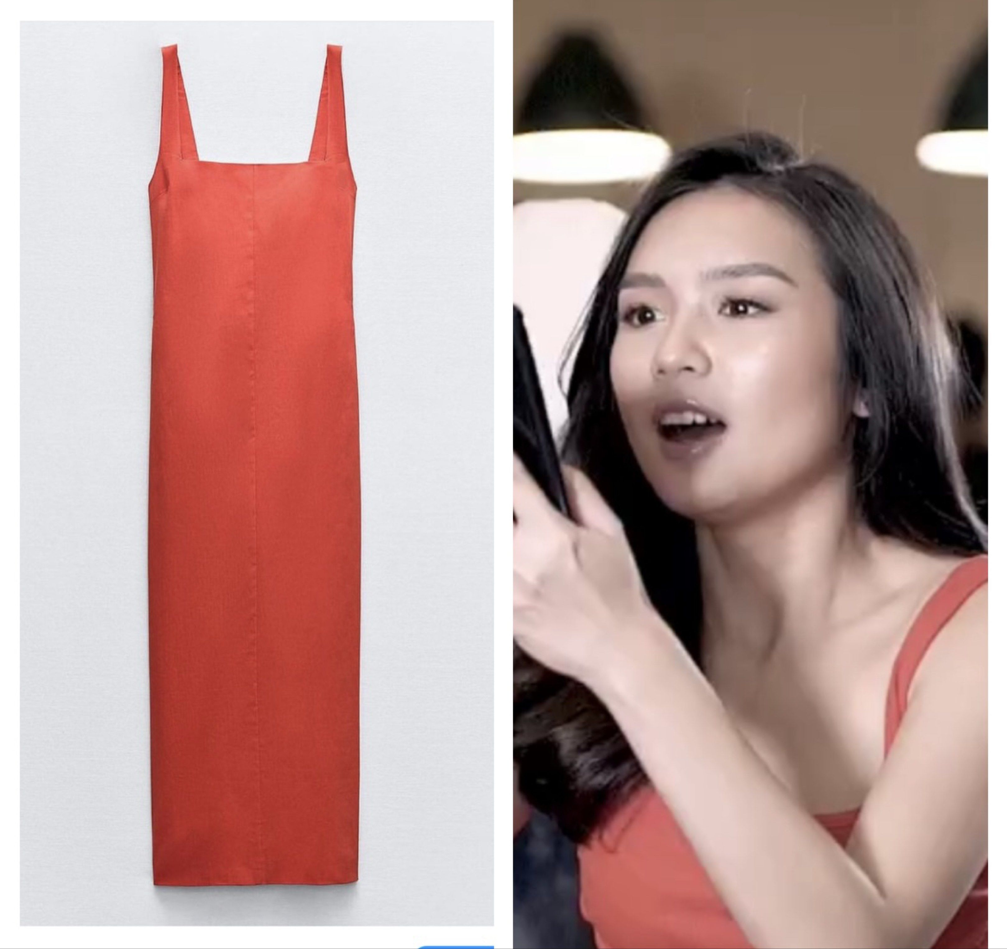 Zara Red Midi Dress (Category: Dresses) located in Quezon City. Submitted by classychicph92 (Listing ID 1421057359, Image 1). Description: - Zara midi dress - Square neckline - Fitted silhouette - Straight cut - Vibrant red color - Midi length - Wide straps - Smooth, possibly linen-like fabric - Simple design - Suitable for various occasions.