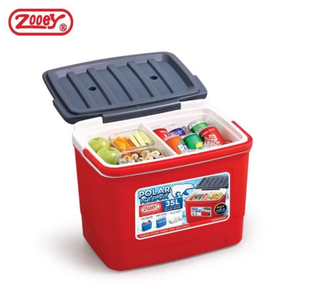 Zooey Ice Box 35liters (Category: Other Kitchenware & Tableware) located in Quezon City. Submitted by proteinpancake (Listing ID 1421040702, Image 1). Description: - Color Red body & cover - Size: 35 liters *Item on hand & ready for shipping.