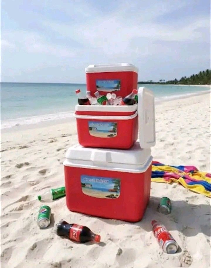 3-in-1 Ice Cooler Set (Category: Food Organization & Storage) located in Quezon City. Submitted by anghies_shop (Listing ID 1421265944, Image 2). Description: - Includes three coolers: 26L, 13L, and 5L. - Colors: Red, blue, - Ideal for keeping food and drinks cold. - Great for beach trips and outdoor activities. - Set contains 3 coolers..