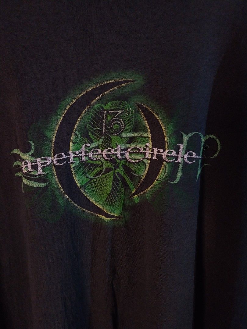 A Perfect Circle Band Tee Shirt (Category: Tshirts & Polo Shirts ) located in Zamboanga. Submitted by thekeepersph (Listing ID 1421225079, Image 3). Description: A Perfect Circle 27x30 safe to alter Licensed and dated 2000 Cut tag 1 pinhole on underarm sleeve, very minor tathering on hem.