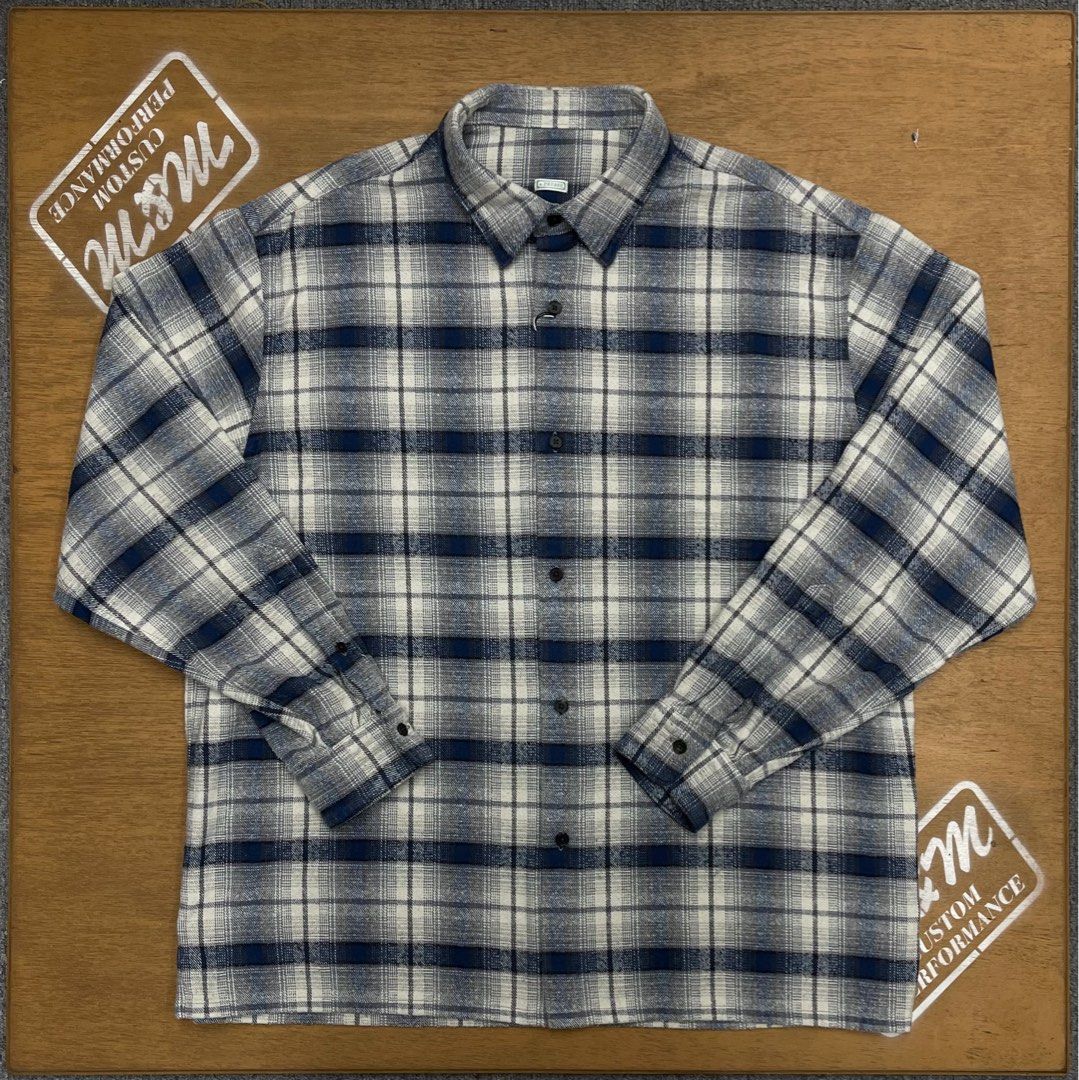 Vintage Cotton Silk Nep Twill Check Shirt in Navy A.PRESSE Silk