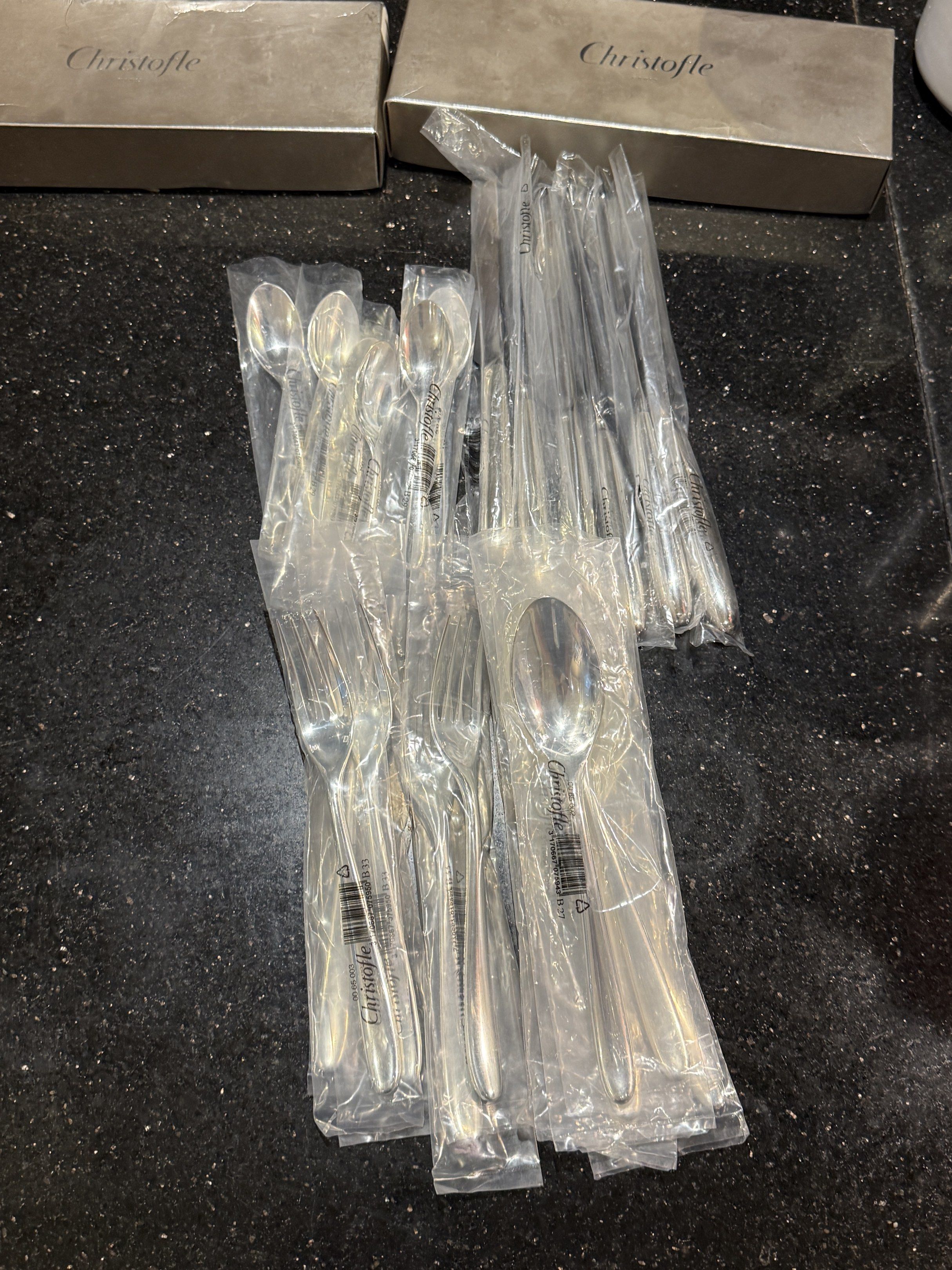 Authentic Brand New 26 Piece Christofle Paris Silverware Set (Category: Dinnerware & Cutlery) located in Makati City. Submitted by awoft17 (Listing ID 1421239433, Image 3). Description: Brand New Authentic 24 Piece Christofle Paris Mood Silverware Set from France Unused and untouched still, in it’s original packaging. One spoon and one fork were taken out of the package a while back to inspect. But so far there are no other issues. The whole set 